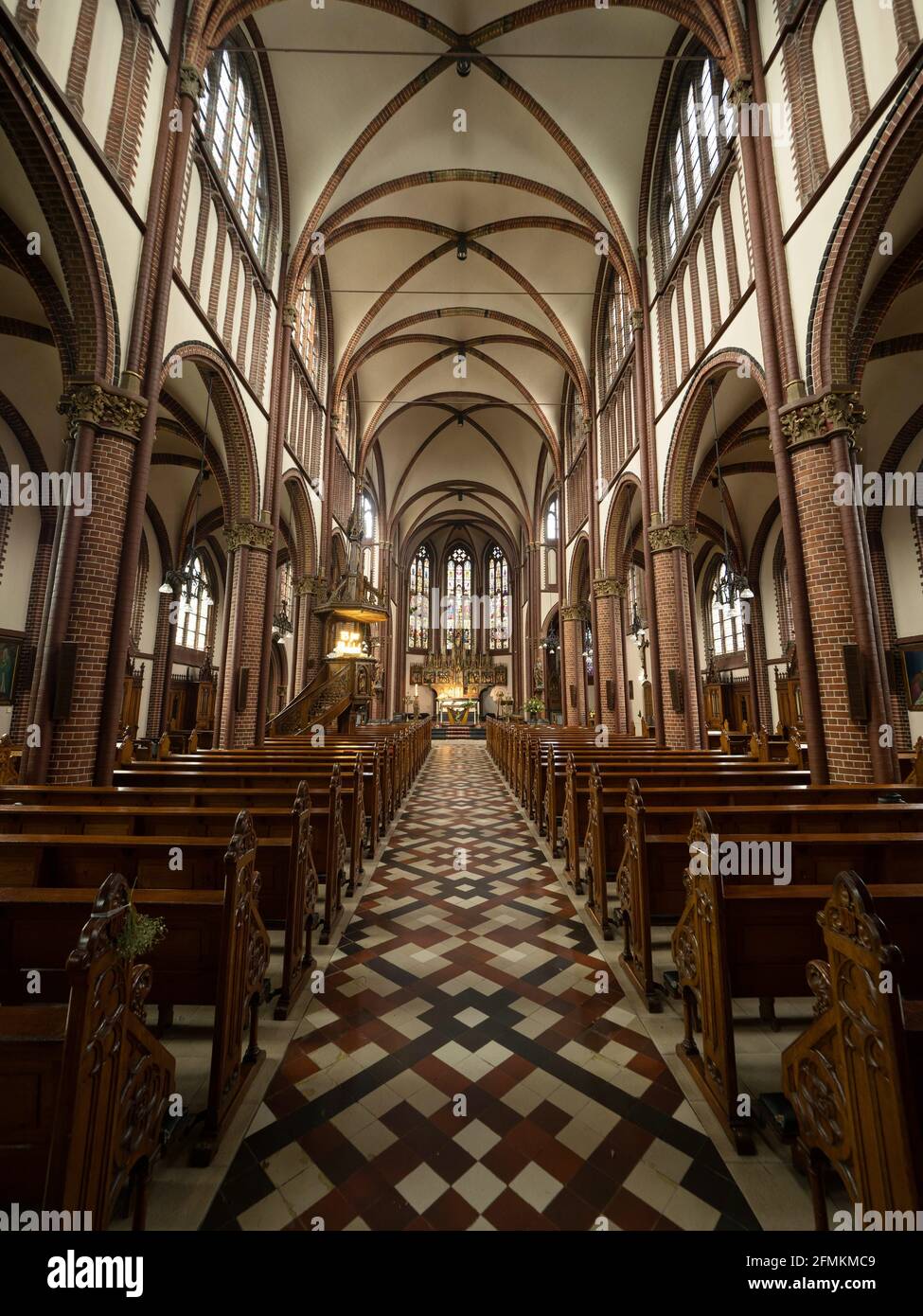 Interior architecture of neogothic roman catholic Sint Pauluskerk Saint Pauls Church in Vaals Limburg, Netherlands Europe Stock Photo