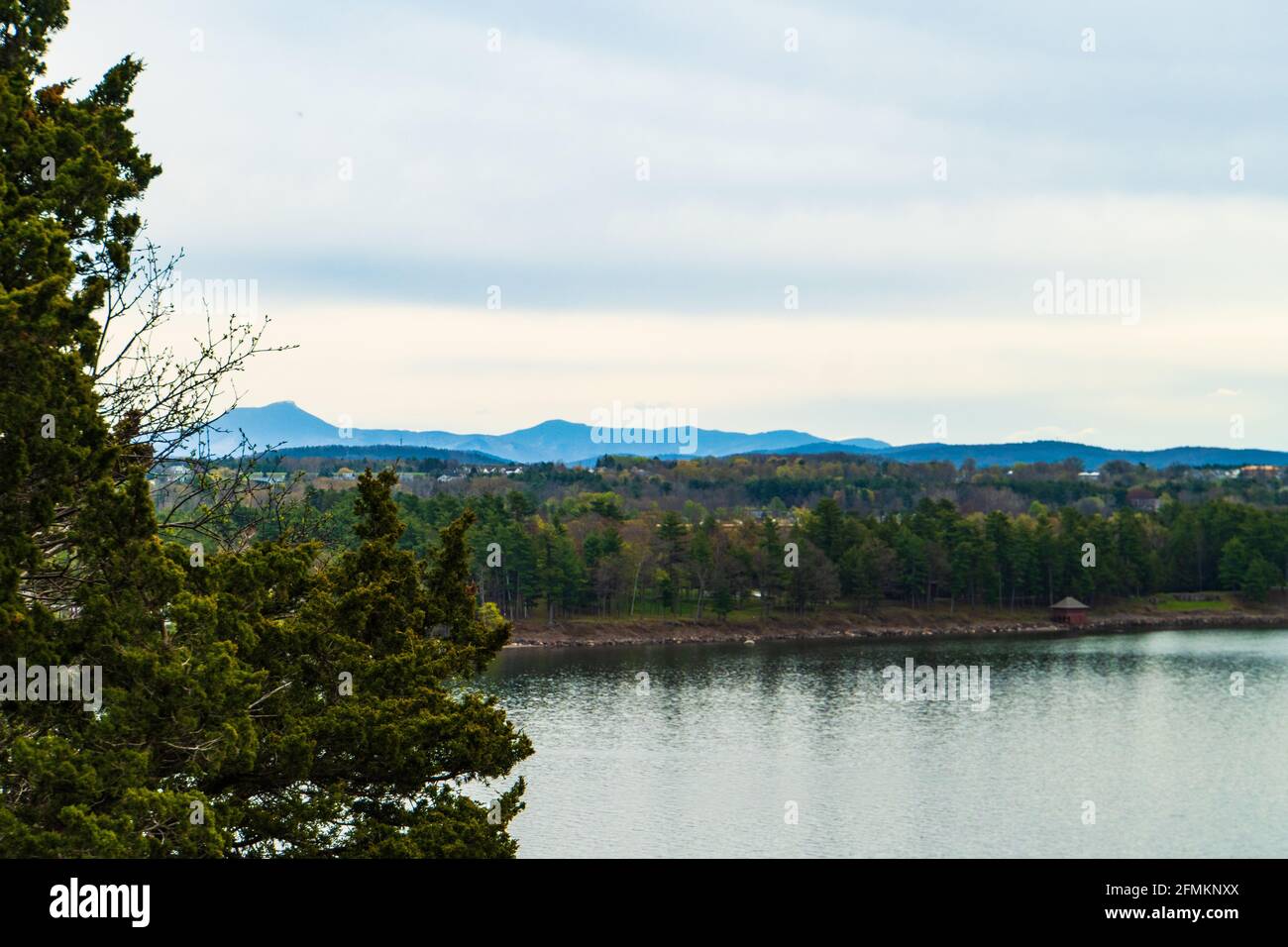 spring time view of Lake Champlain Stock Photo