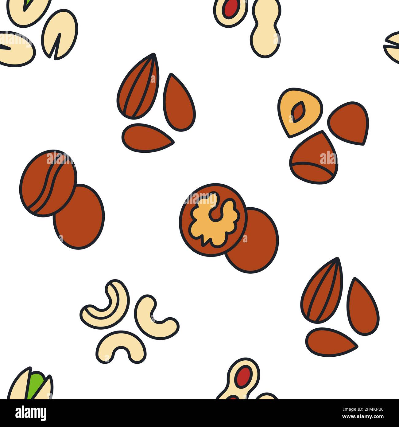 Vector seamless pattern with linear color icons of nuts. Endless ...