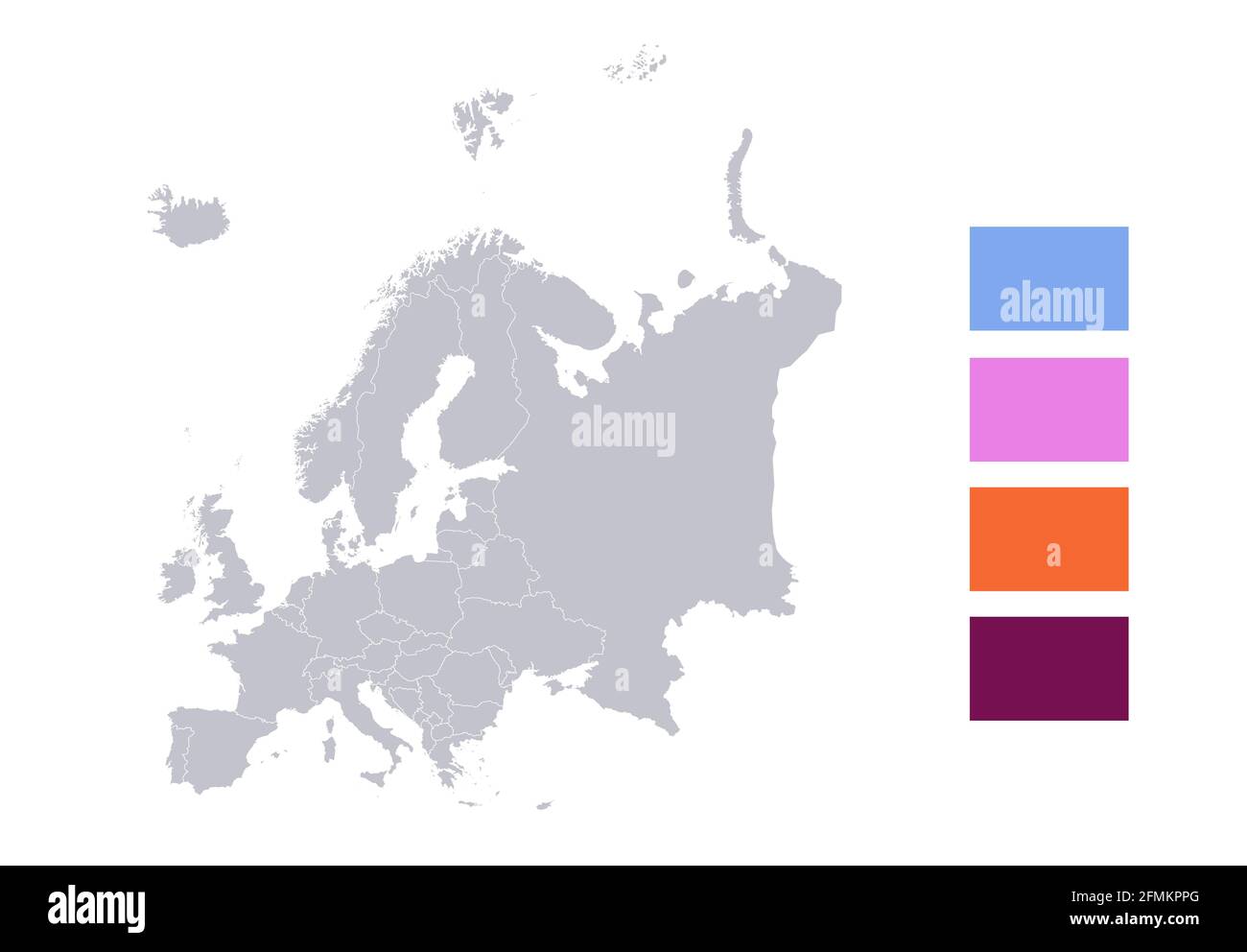 Infographics of Europe map, individual states with names blank Stock Photo