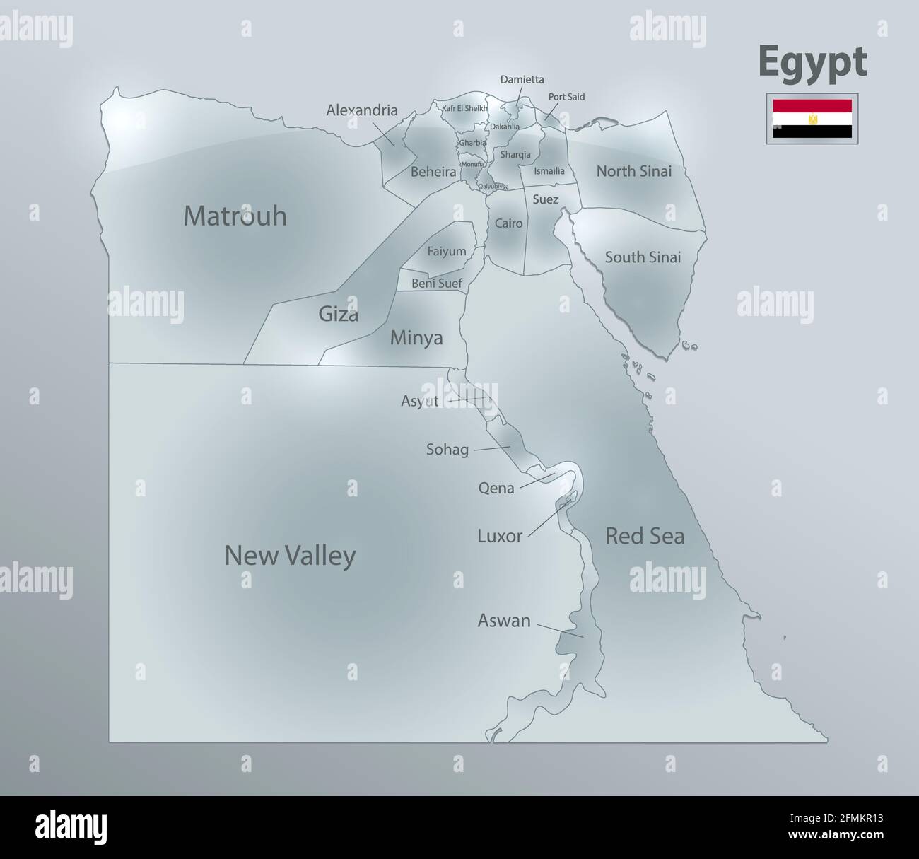 Egypt map and flag, administrative division, separates regions and