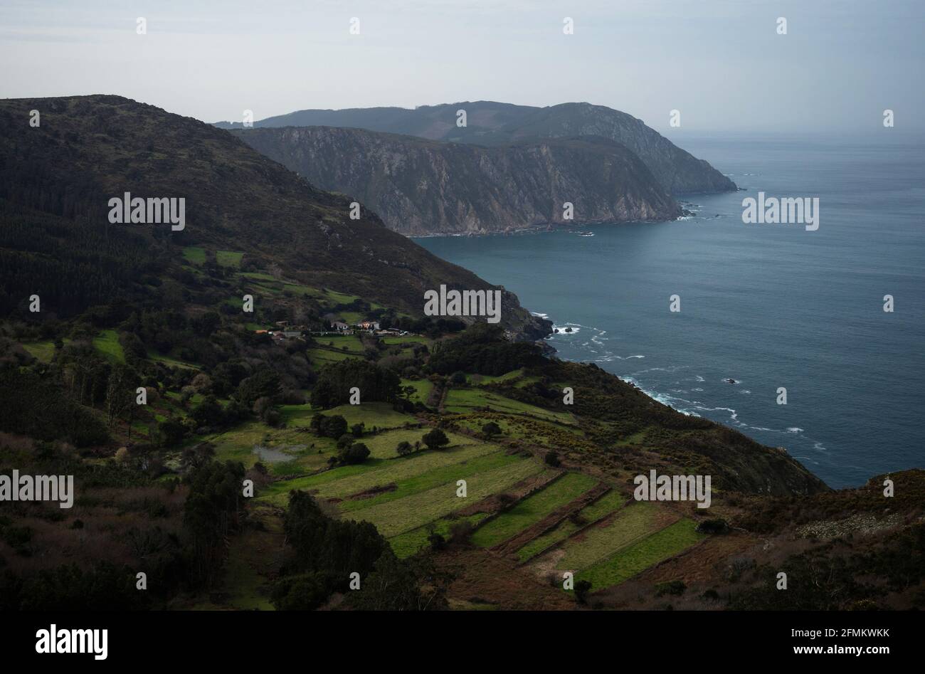 Panorama view of idyllic high steep atlantic ocean sea cliff coast landscape at Cantis de Vixia Herbeira Carino A Coruna Costa Artabra Galicia Spain E Stock Photo