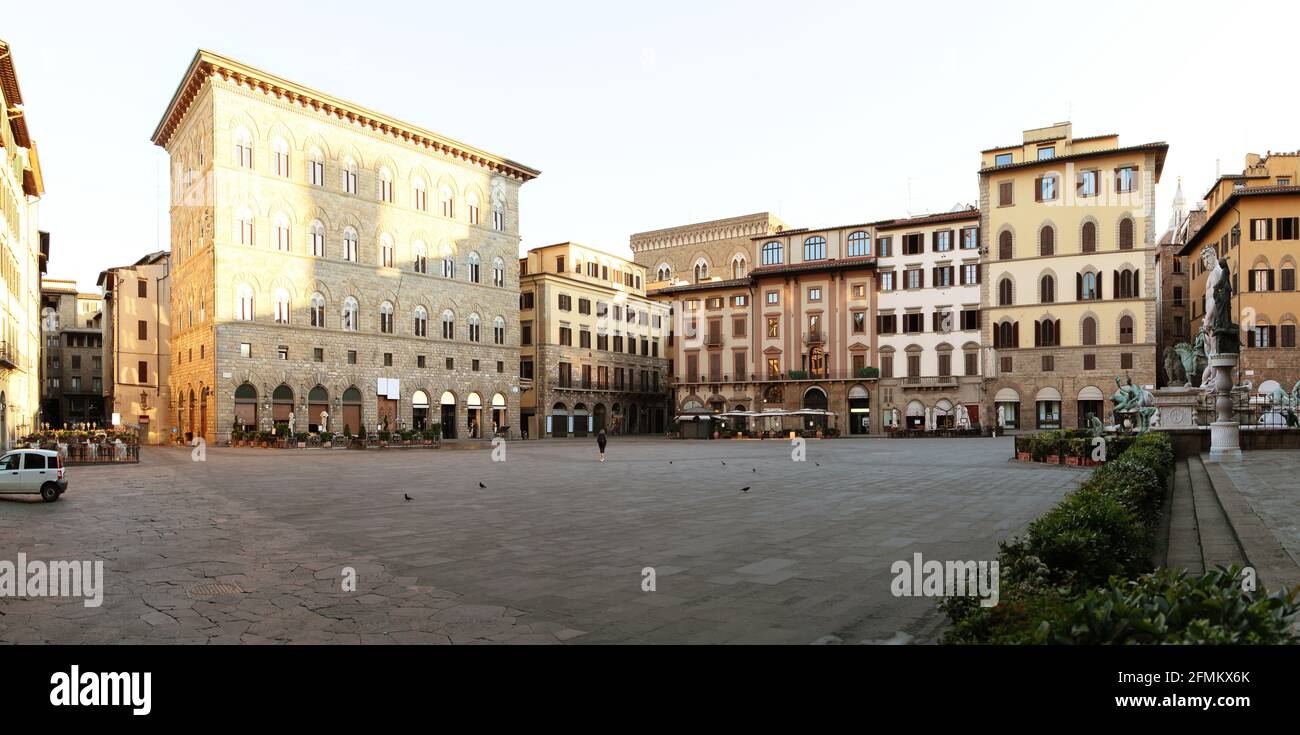 Panoramic view of Signoria square (Piazza della Signoria) from Palazzo Vecchio. Florence. Italy. Stock Photo