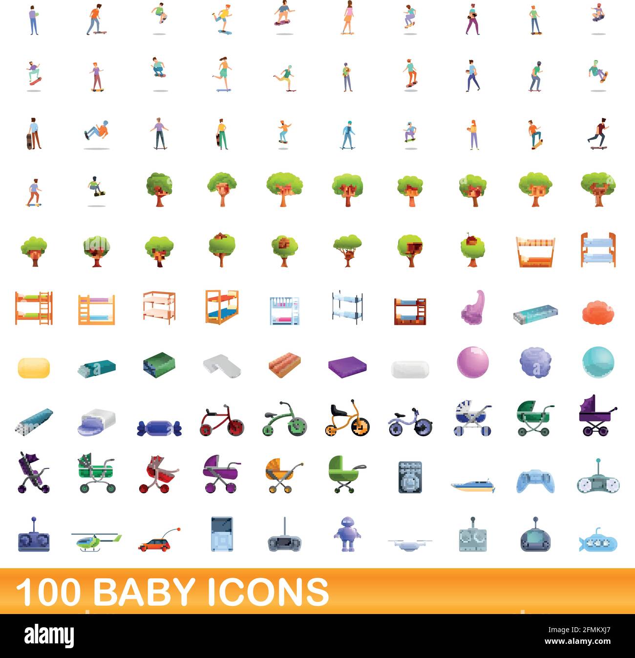 100 baby icons set. Cartoon illustration of 100 baby icons vector set ...
