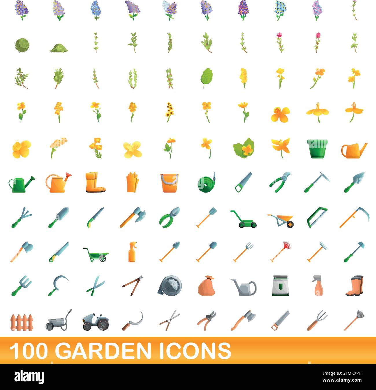 100 garden icons set. Cartoon illustration of 100 garden icons vector ...
