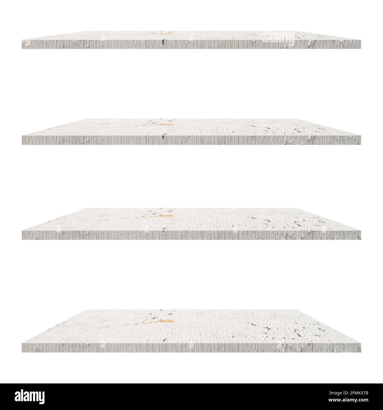 4 Wood shelves table isolated on white background and display montage