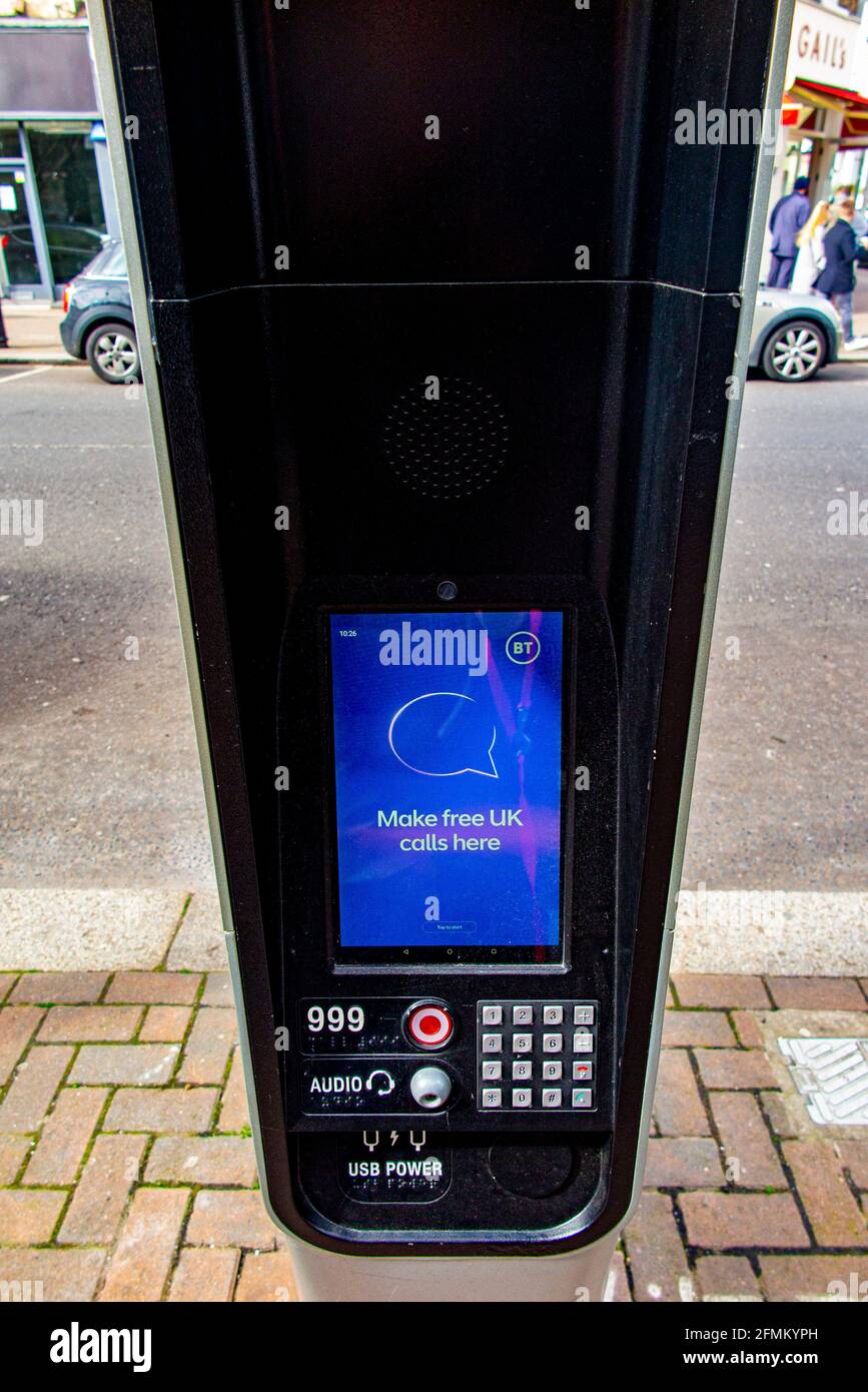 A moderrn payphone replacement - InLink station with ultrafast wifi and free uk calls. Stock Photo