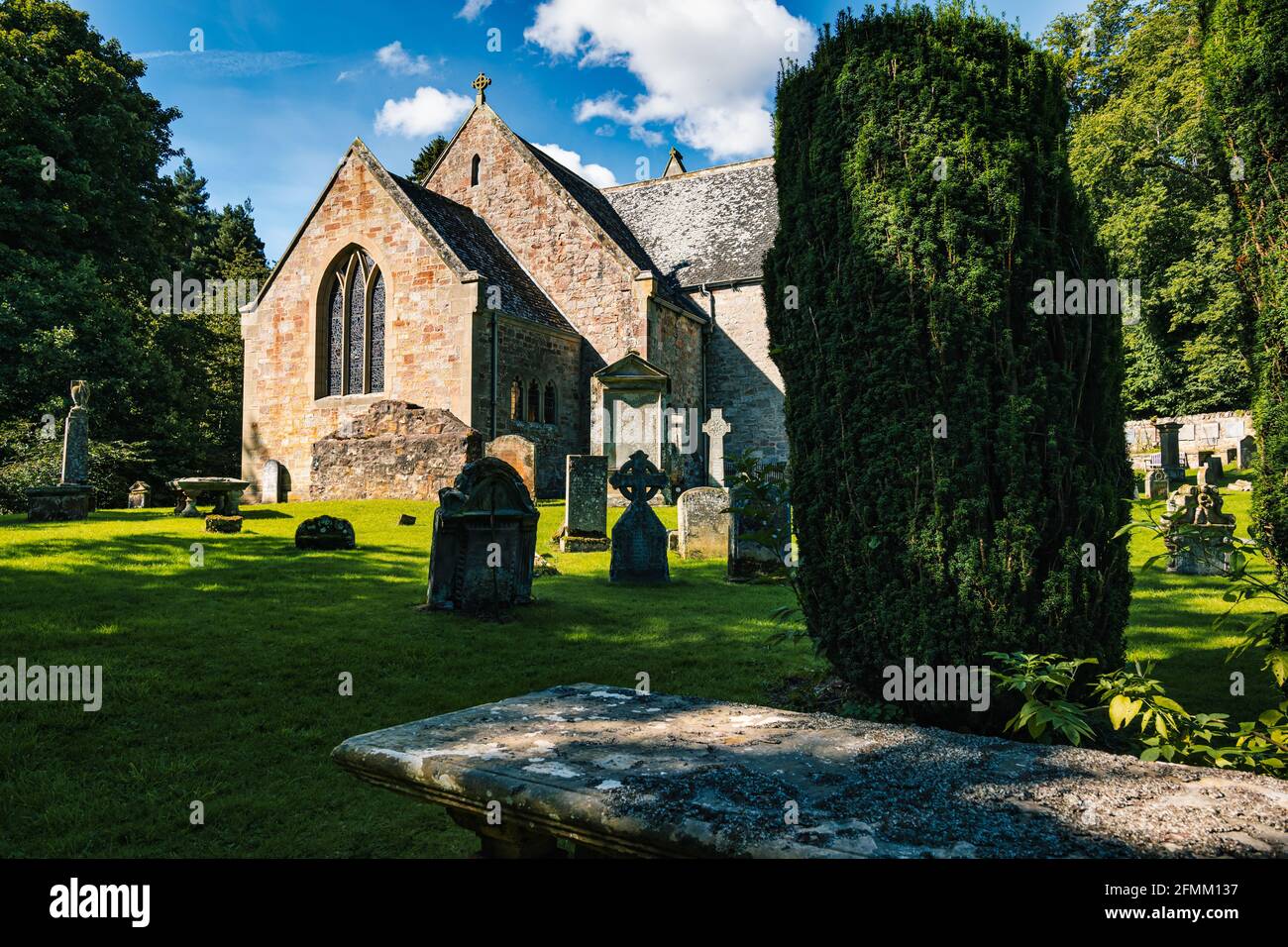Small pretty country church and old graveyard, Humbie parish church, East Lothian, Scotland, UK Stock Photo