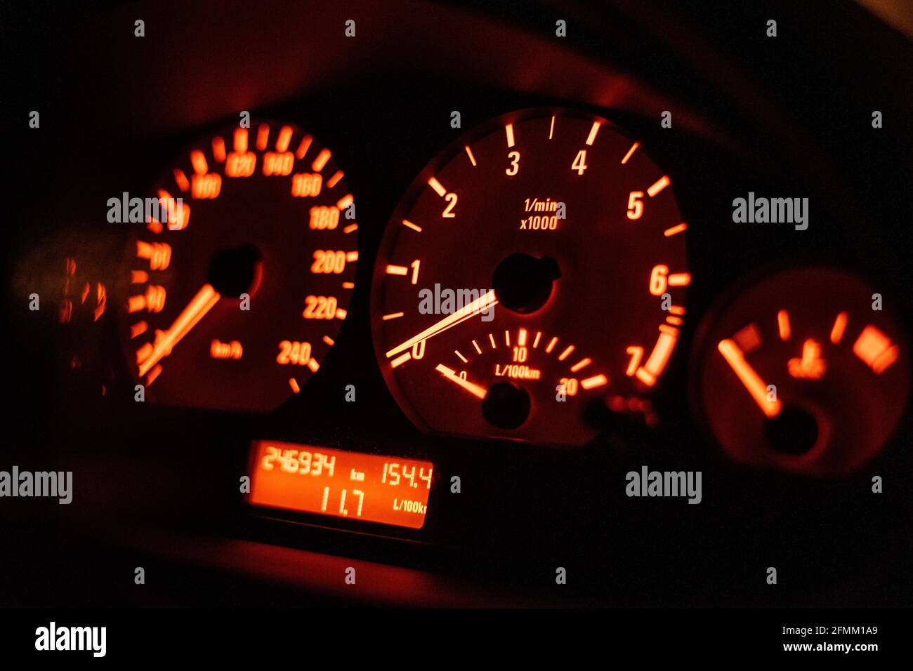 Classic designed instrument cluster with orange backlight Stock Photo Alamy