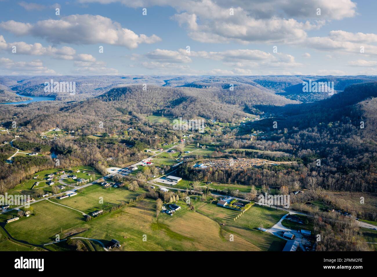 Scenic aerial view of Central Kentucky countryside near Berea Stock Photo