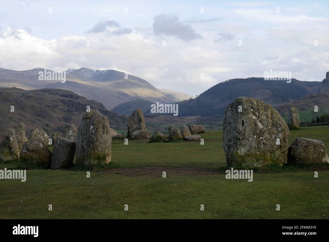 Castlerigg Stone Circle. with Helvellyn, Lake District National Park, Keswick, Cumbria, United Kingdom Stock Photo