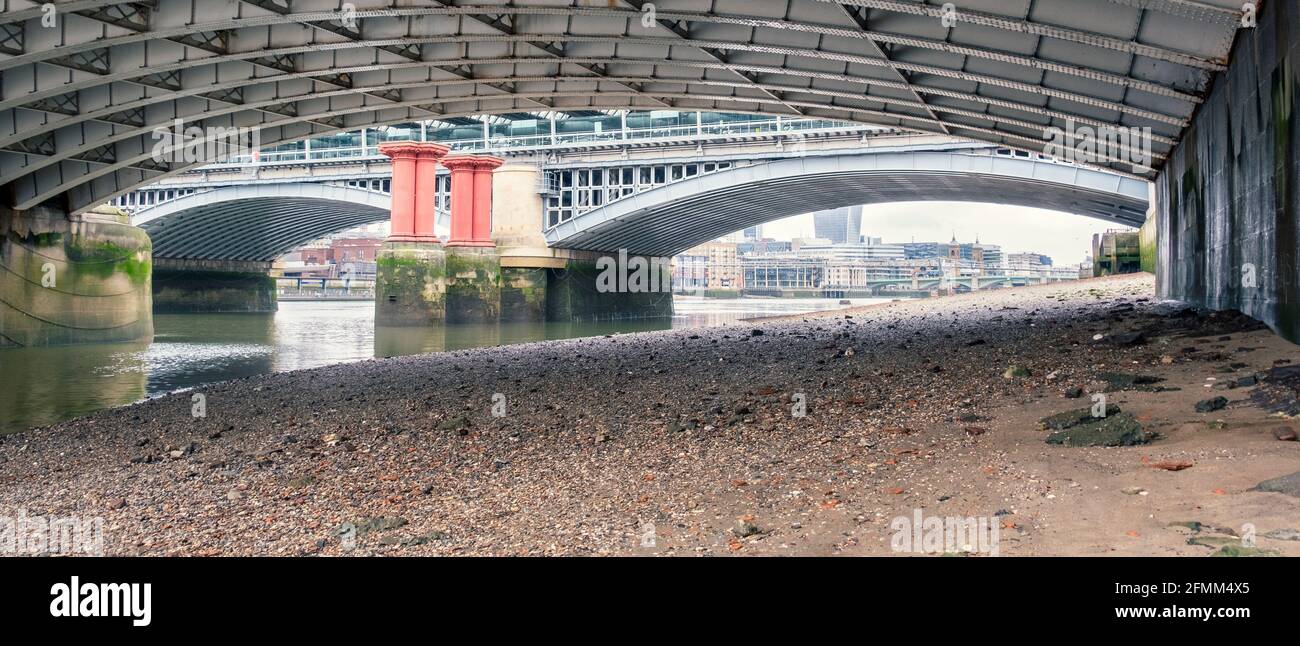 A view from beneath the Blackfriars Bridge in London, UK. Stock Photo