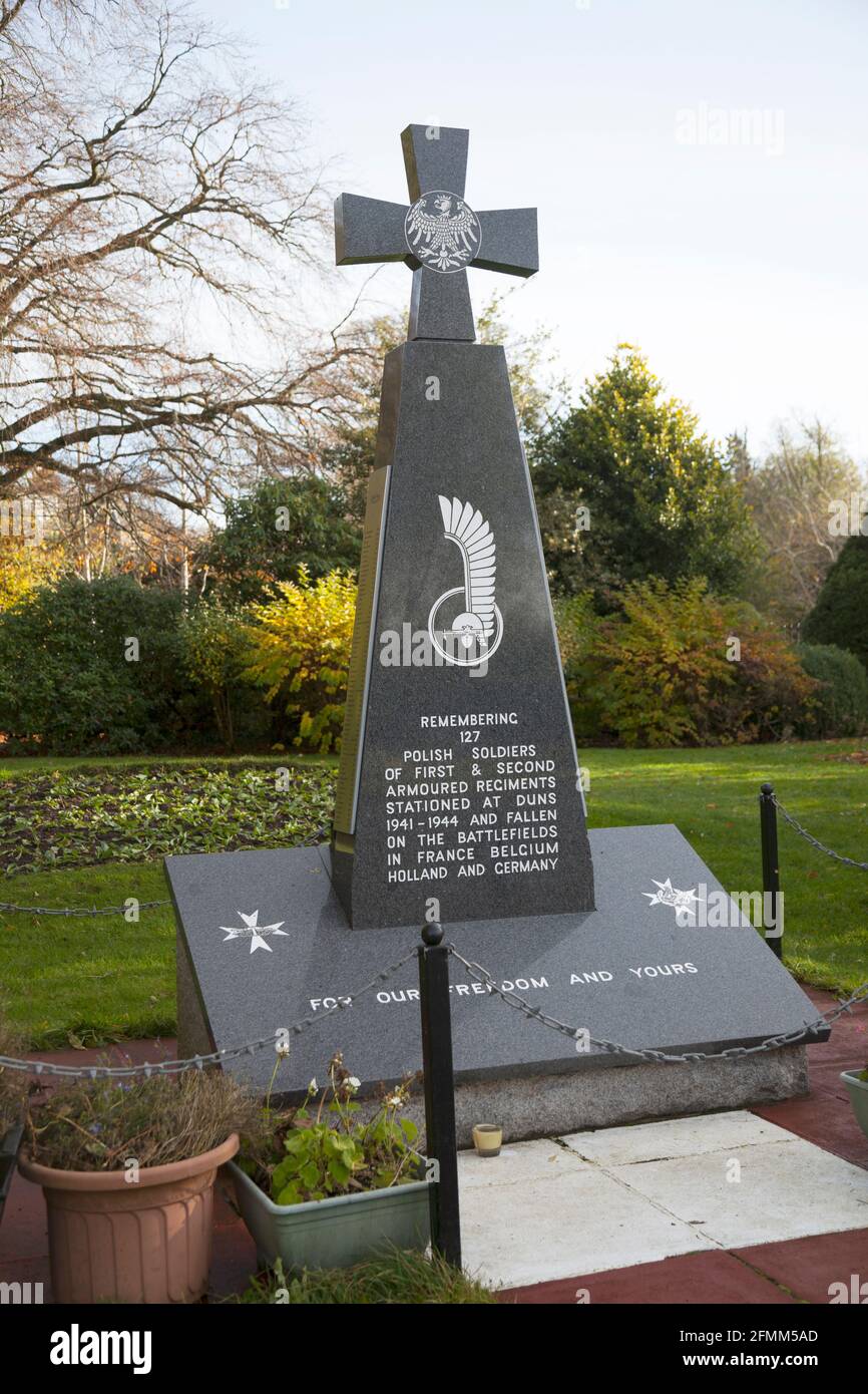 Monument to commemorate the Polish Soldiers of the first and second armoured regiments stationed at Duns, Berwickshire, Scotland during World War 2 Stock Photo