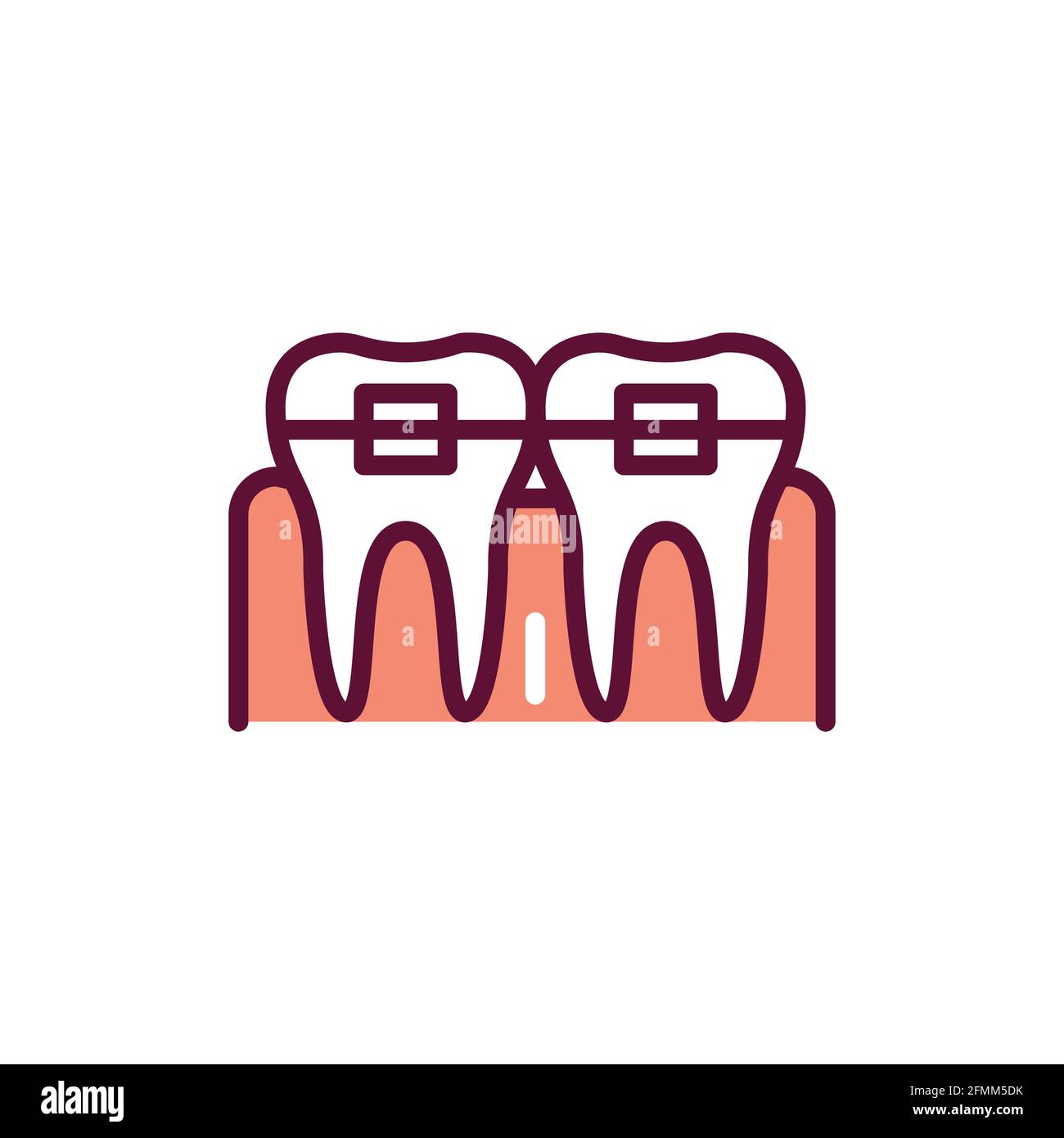 Teeth in braces color line icon. Isolated vector element. Outline ...