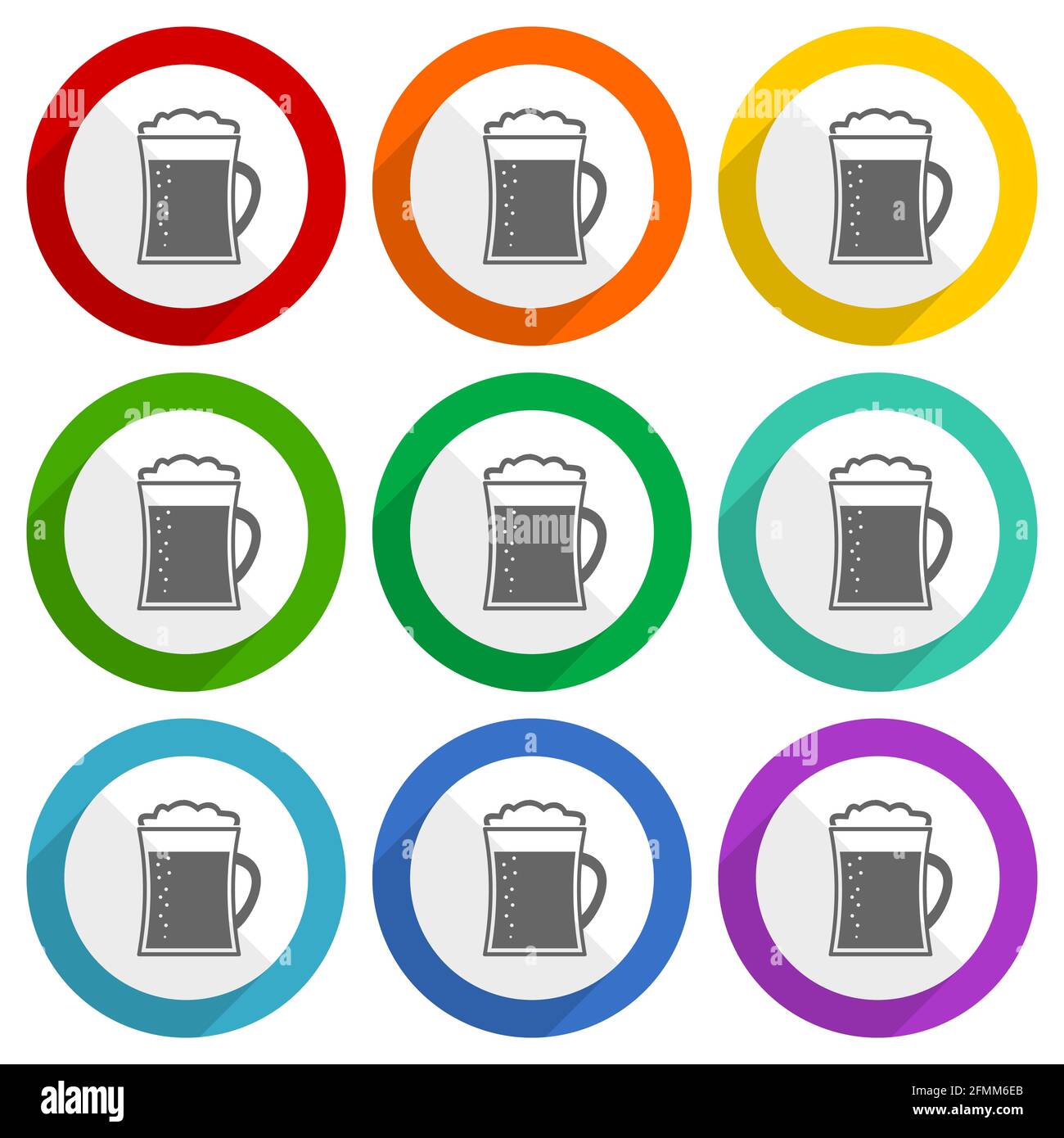 Beer in mug, lager, drink vector icons, set of colorful flat design ...