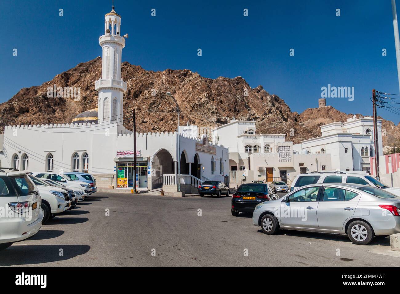 MUSCAT, OMAN - FEBRUARY 23, 2017: Parking lot in Muttrah neighborhood in Muscat, Oman Stock Photo