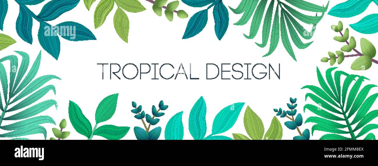 Colorful summer tropical background with exotic palm leaves and flowers ...