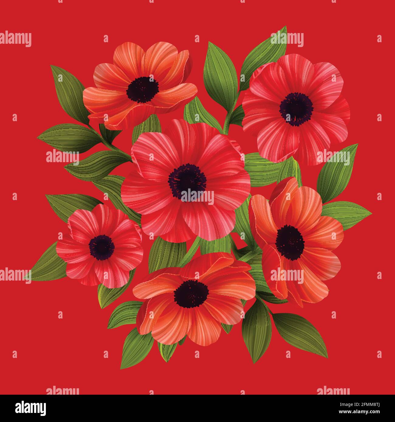 Flowers. Red poppies on red background. Vector illustration Stock ...