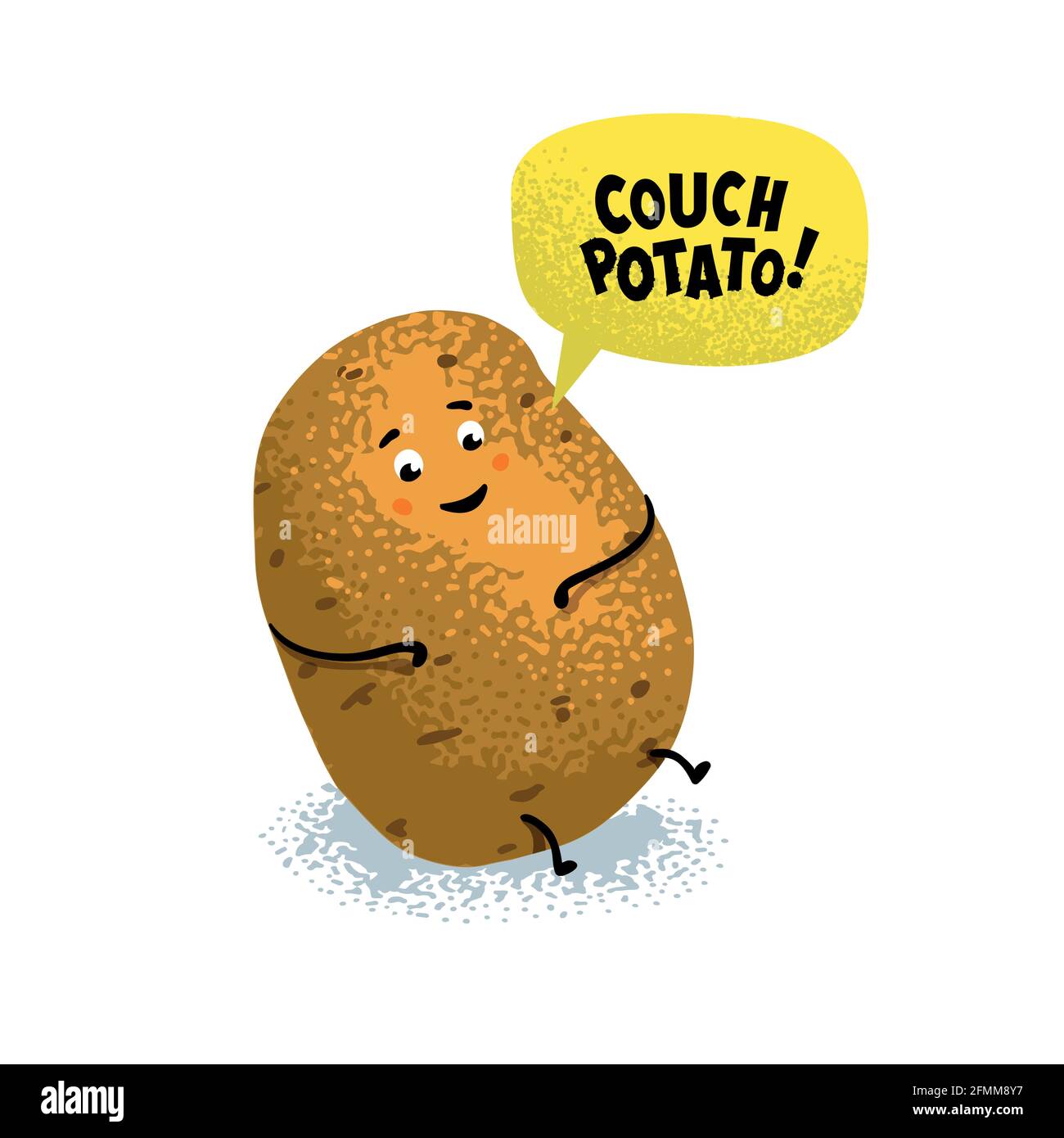 Potato character. Funny potato with couch potato speech bubble isolated