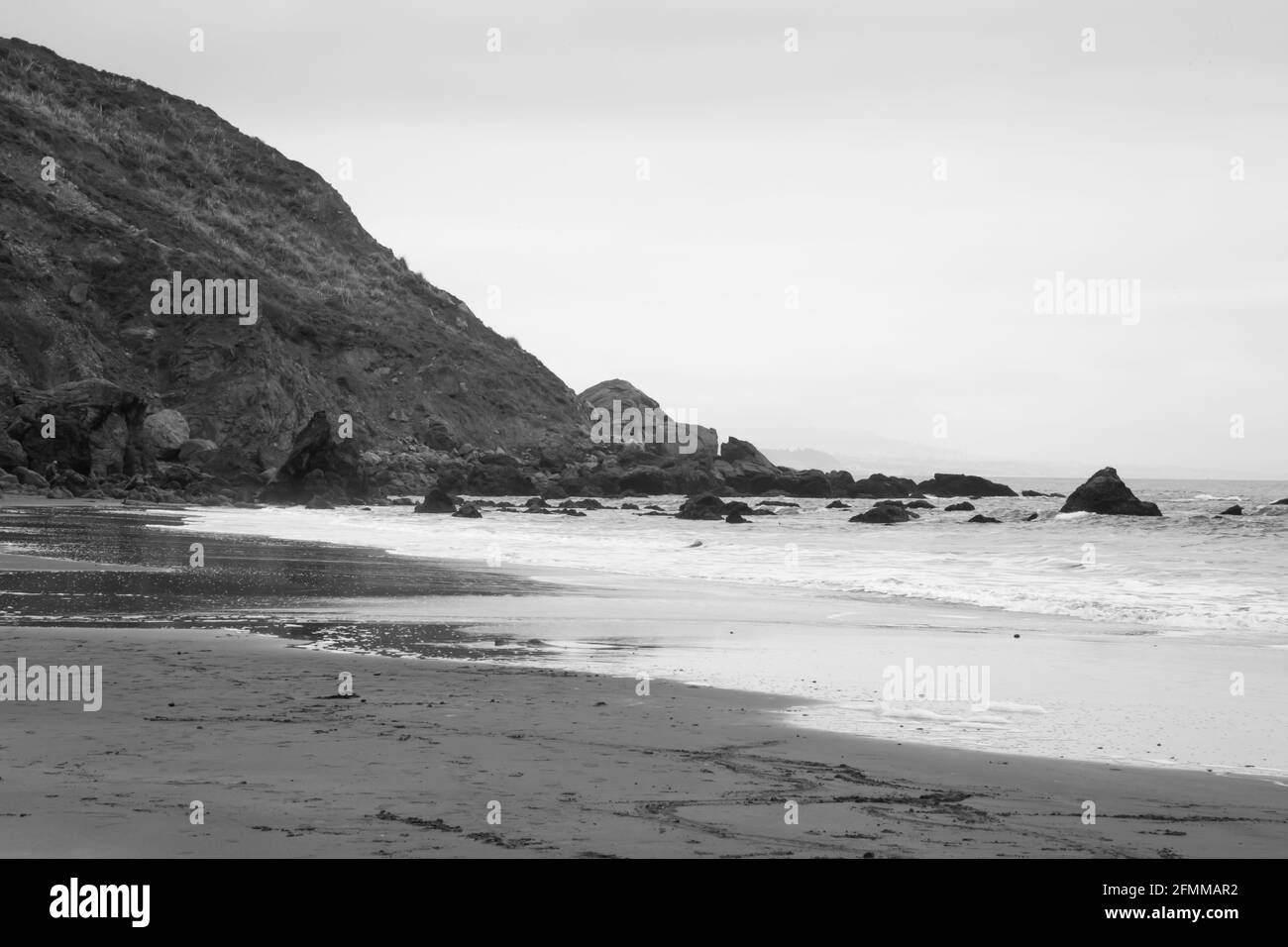 California beach in black and white Stock Photo - Alamy