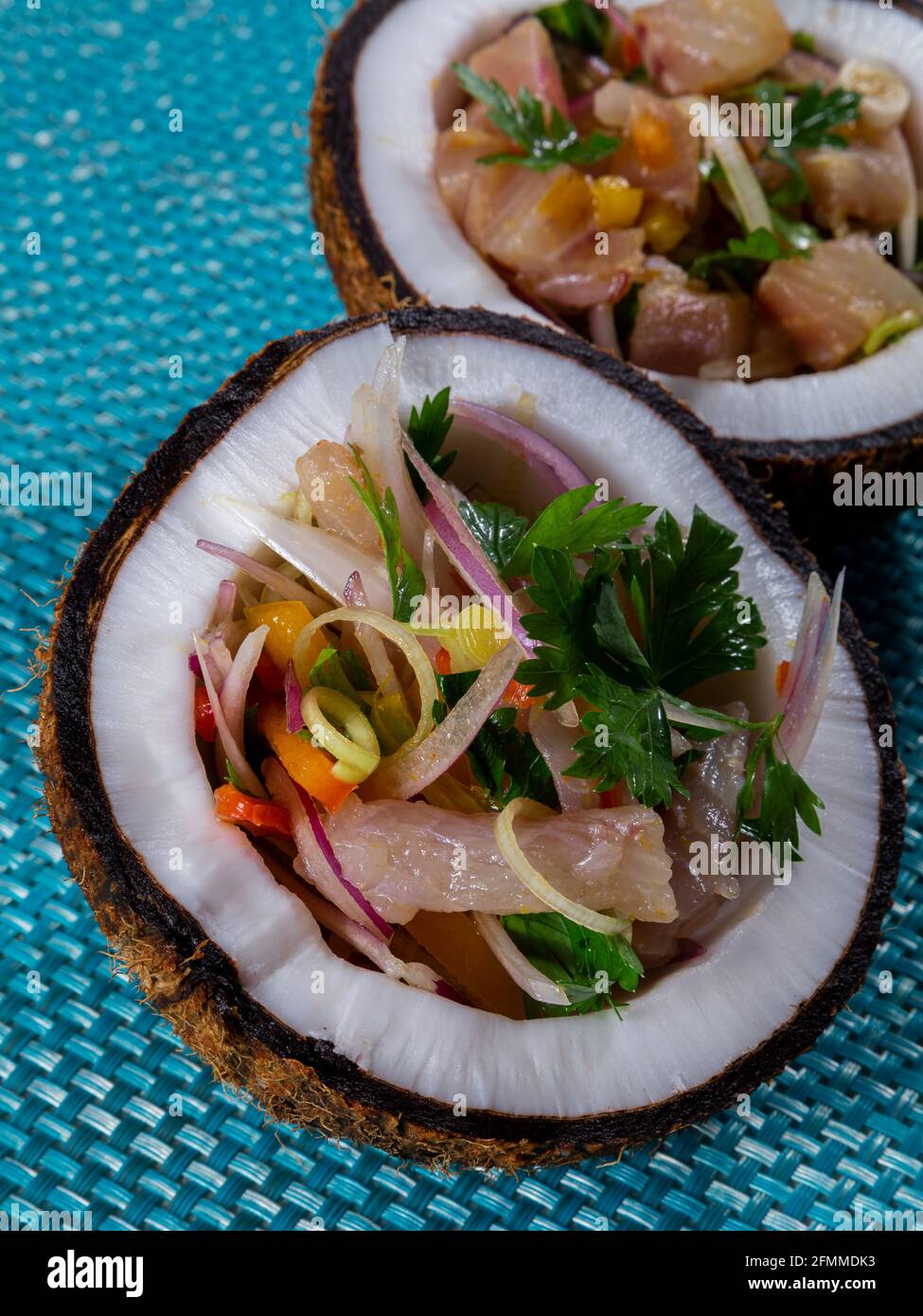 Ceviche dish appetiser of fresh fish marinated in citrus with