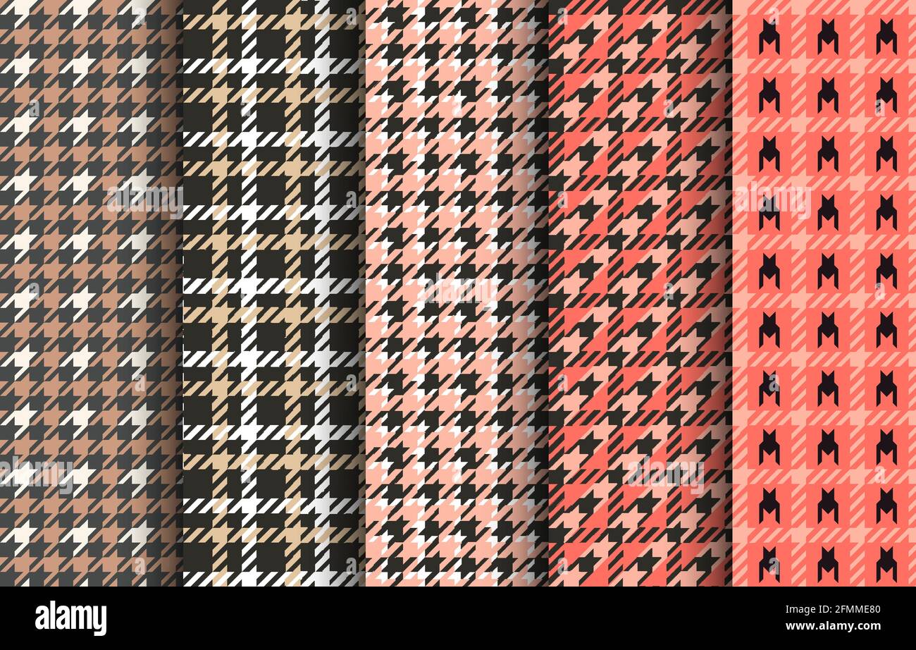 Set of houndstooth seamless patterns. Pink, black and white tartan tweed.  Glen plaid textures. Vector Stock Vector Image & Art - Alamy