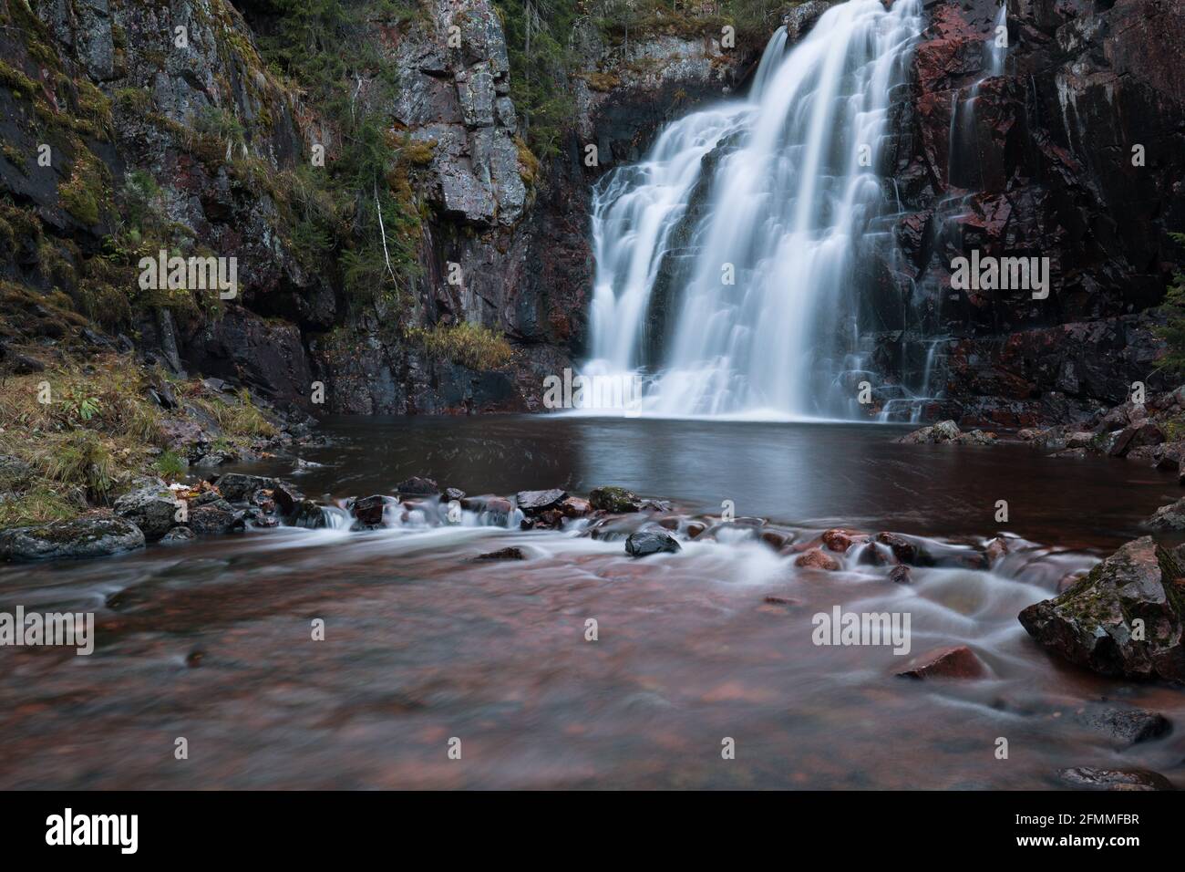 Waterfall with river in sweden Stock Photo