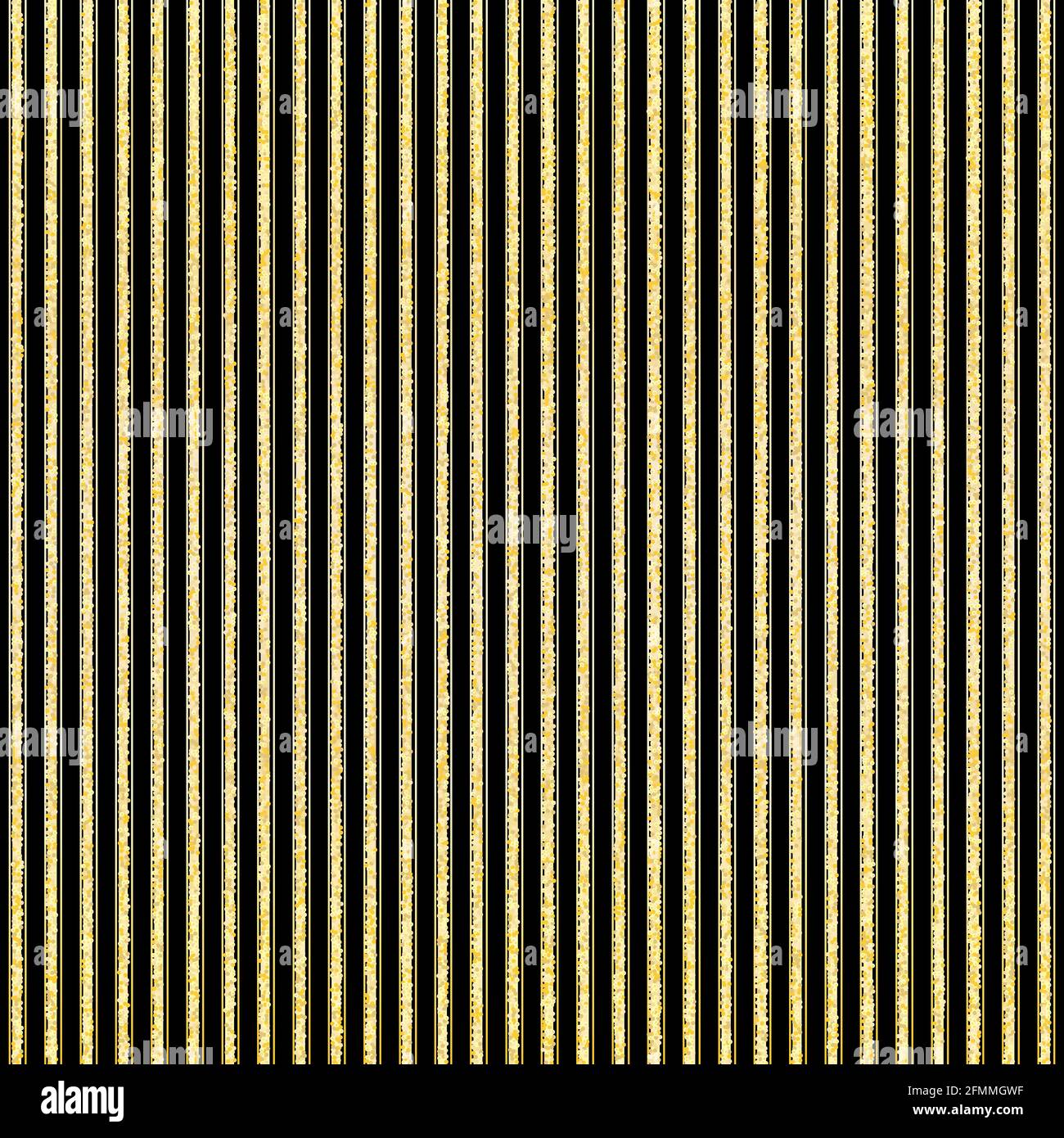 Golden glittering striped pattern. Vertical gold stripes. Black background. Vector Stock Vector