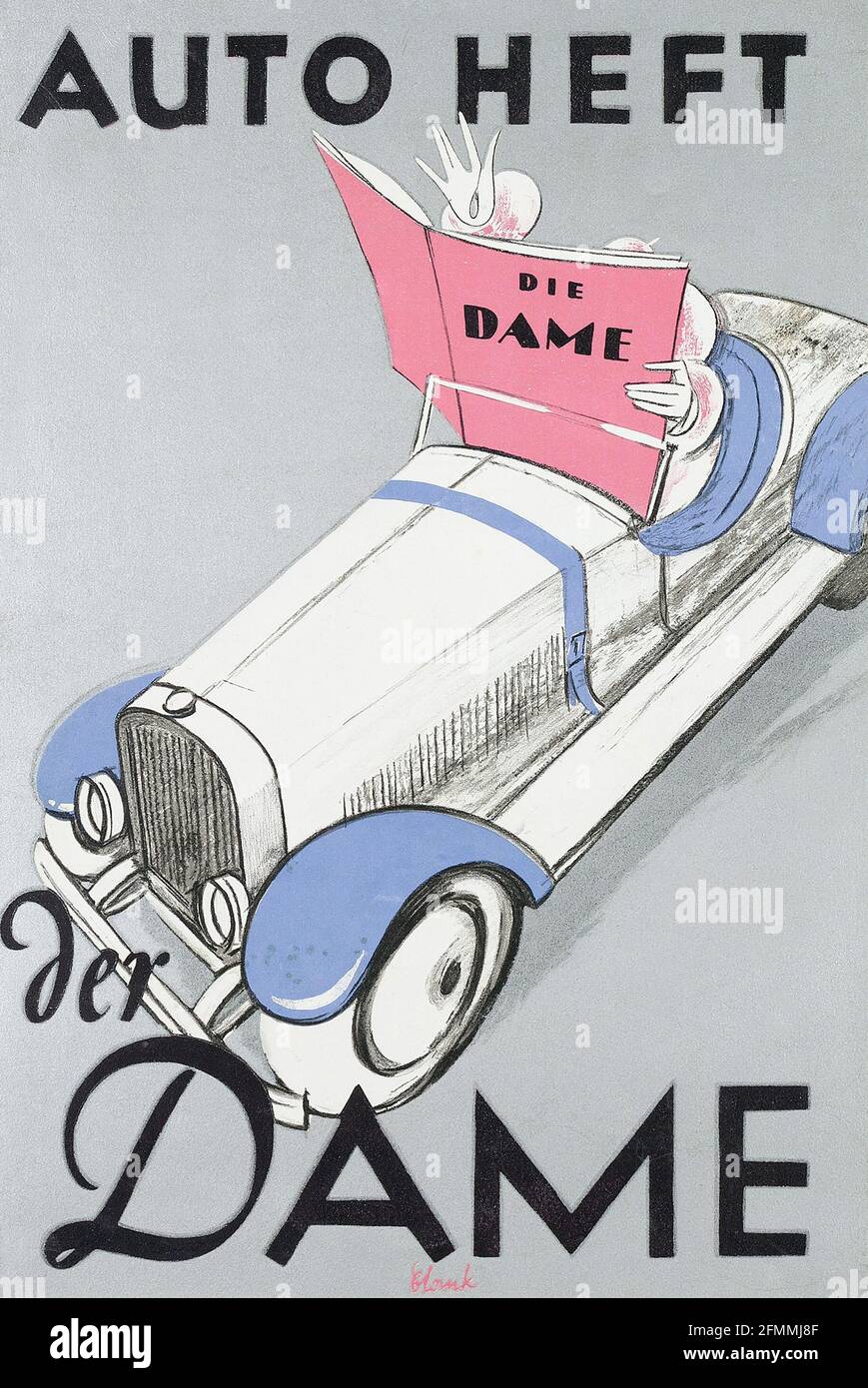Vintage Auto Heft Der Dame Advertising Poster, After Clomk, Circa 1930 Stock Photo