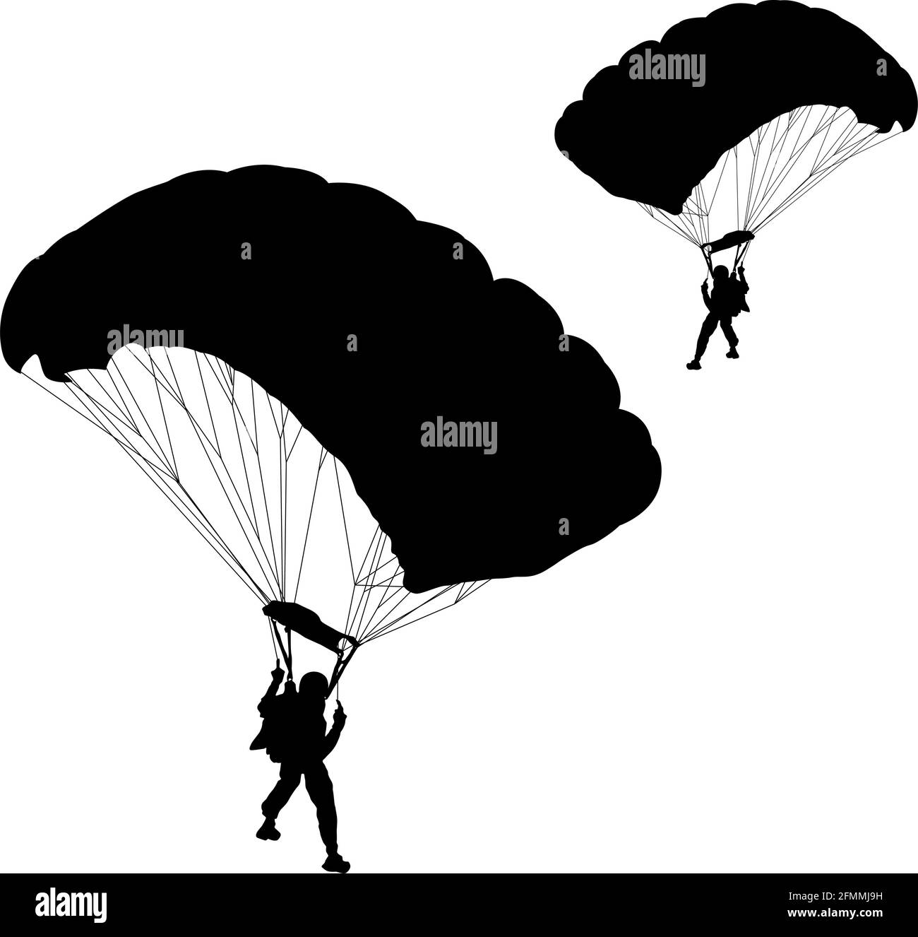 Skydiver, silhouettes parachuting on white background Stock Vector ...