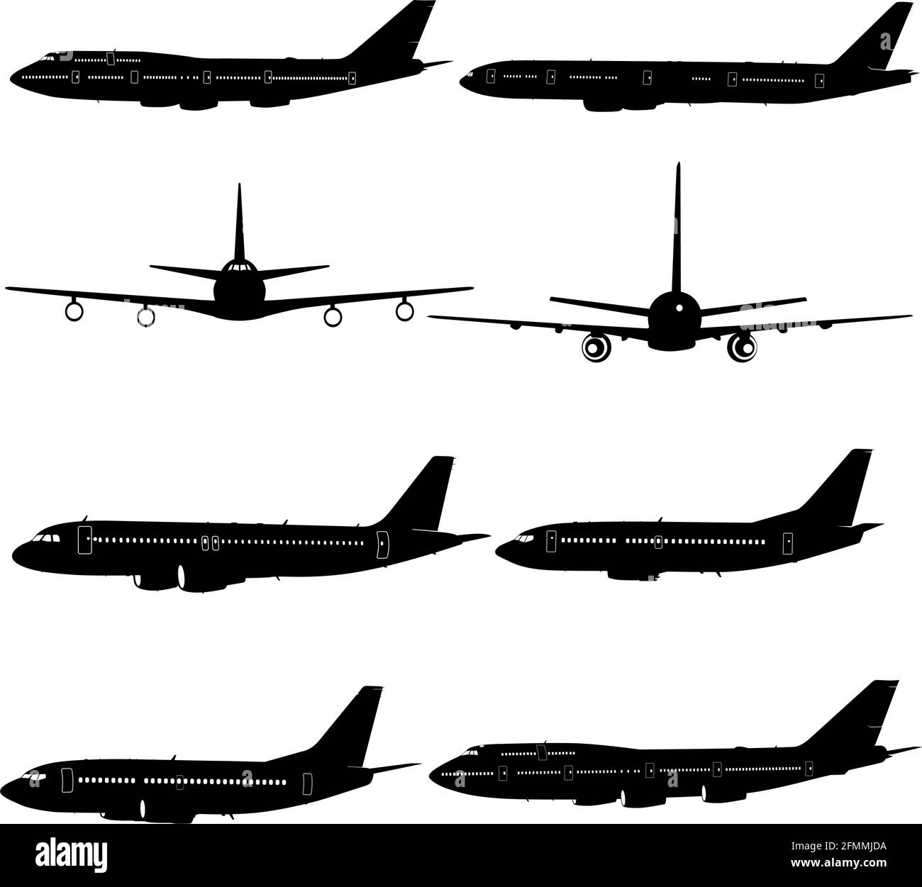 Set silhouette passenger aircraft on a white background Stock Vector ...