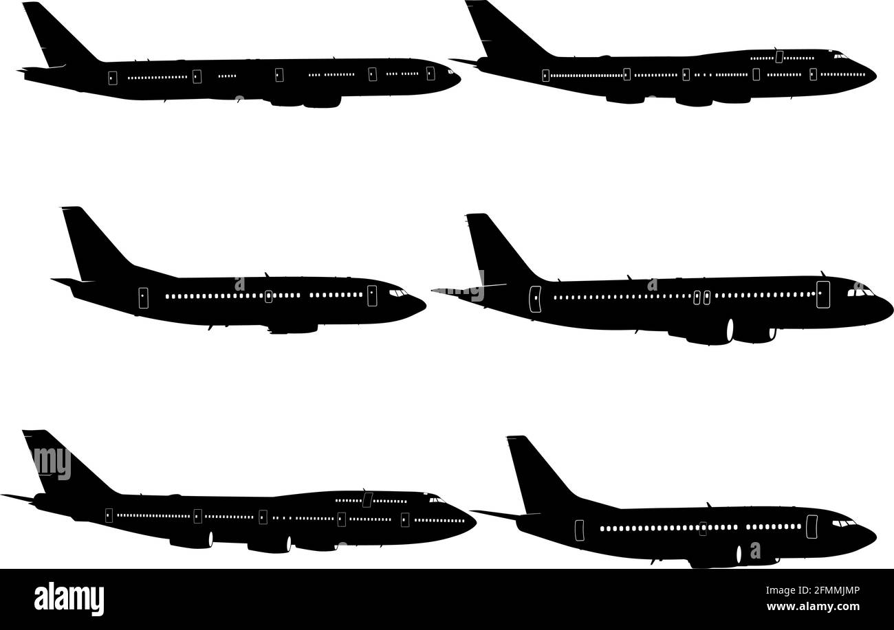 Set silhouette passenger aircraft on a white background Stock Vector ...
