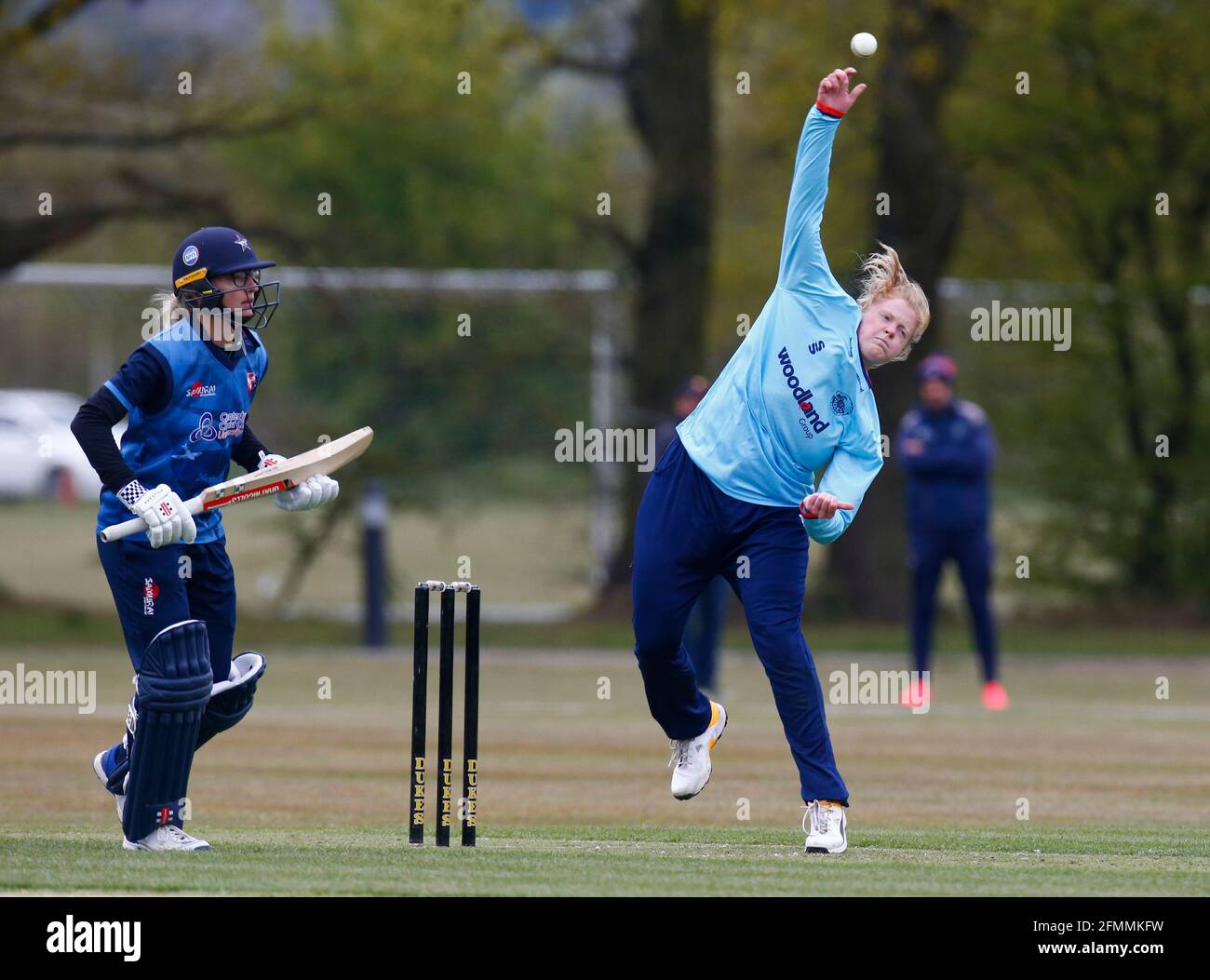 CHIGWELL, United Kingdom, MAY 01: Alice Macleod of Essex Womenduring Women London Championship between Essex CCC and Kent CCC at Chigwell School, Chig Stock Photo