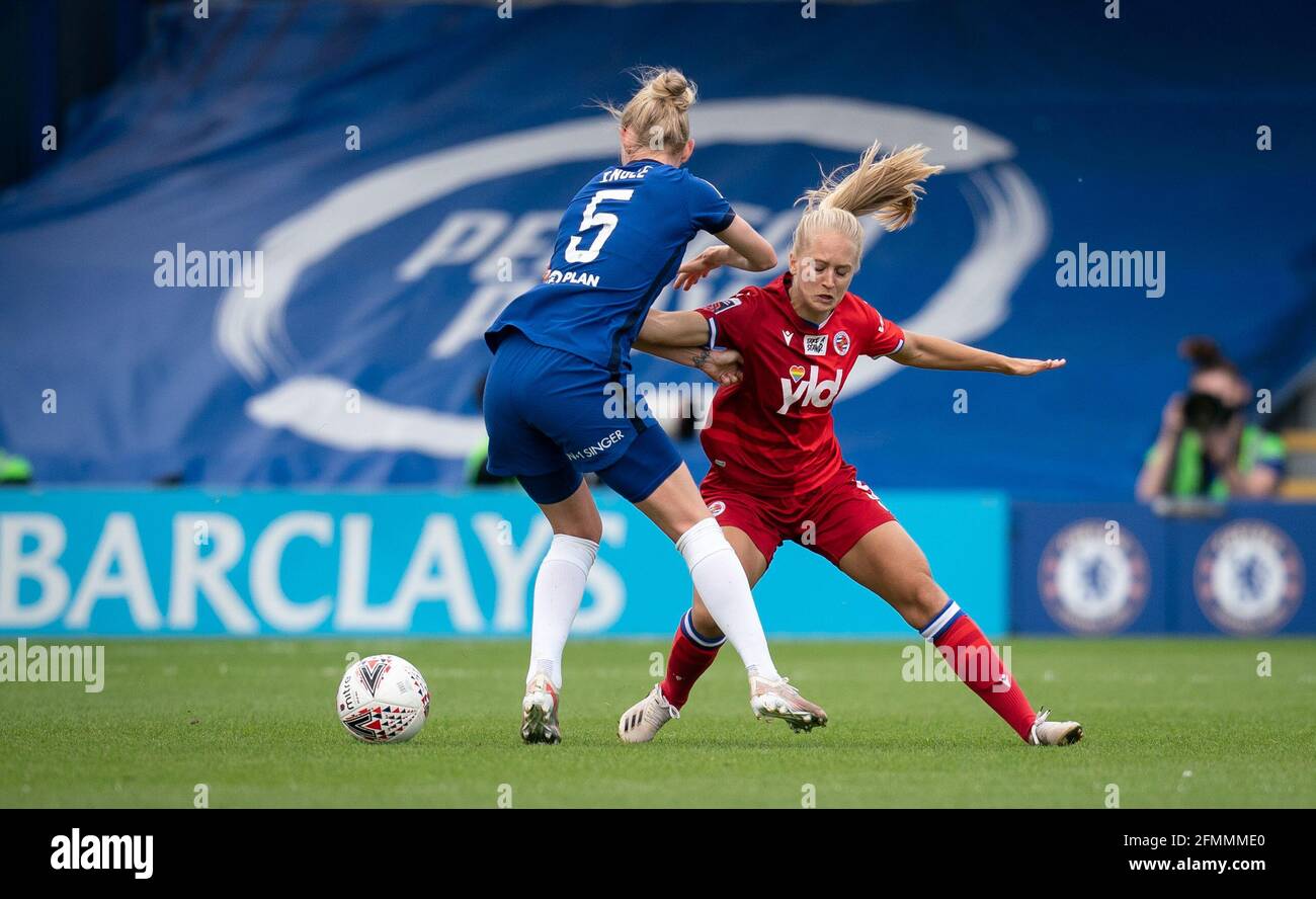 Kingston, UK. 09th May, 2021. Amalie Eikeland of Reading women & Sophie Ingle of Chelsea Women during the FAWSL match between Chelsea Women and Reading Women at the Kingsmeadow Stadium, Kingston, England on 9 May 2021. Photo by Andy Rowland. Credit: PRiME Media Images/Alamy Live News Stock Photo