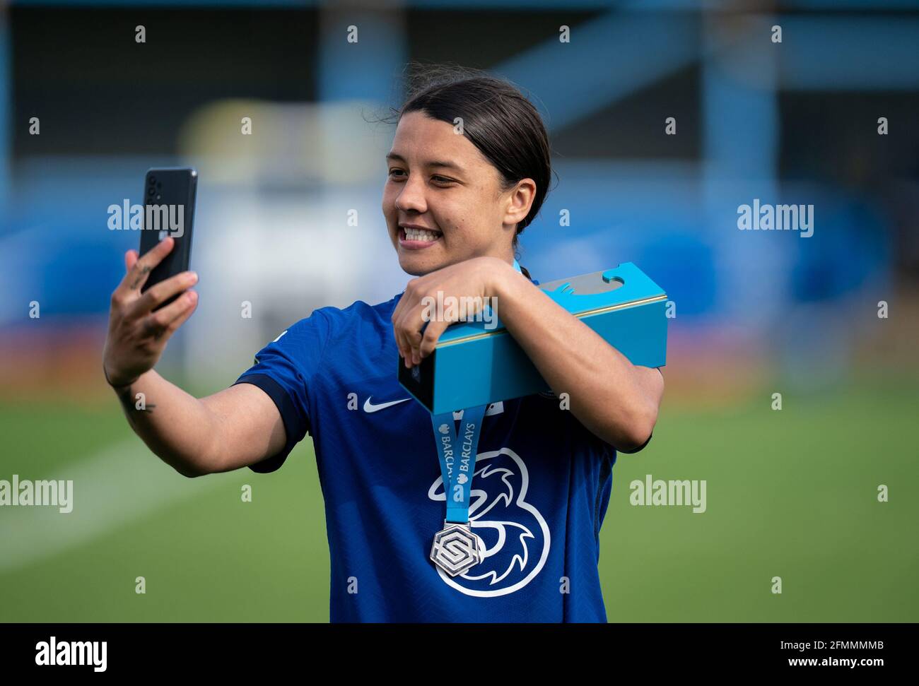 Kingston, UK. 09th May, 2021. Sam Kerr of Chelsea Women with her Golden