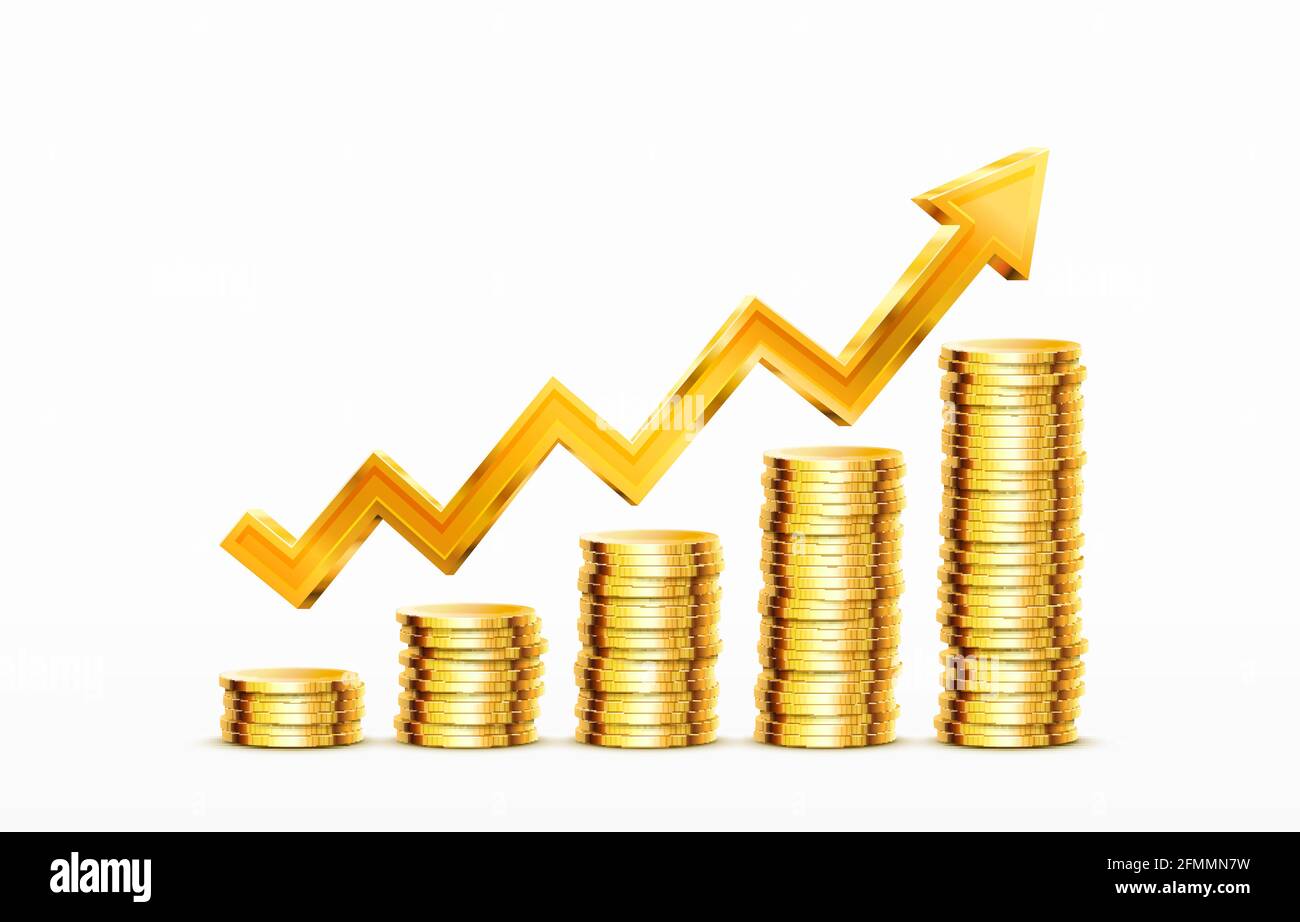 Stacks of increasing coins gold coins on white background. Vector ...