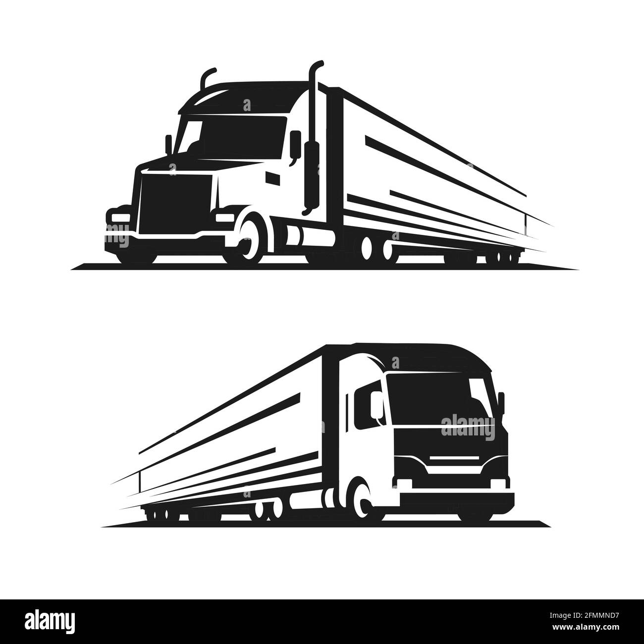 Truck with trailer logo. Lorry, delivery symbol vector illustration Stock Vector