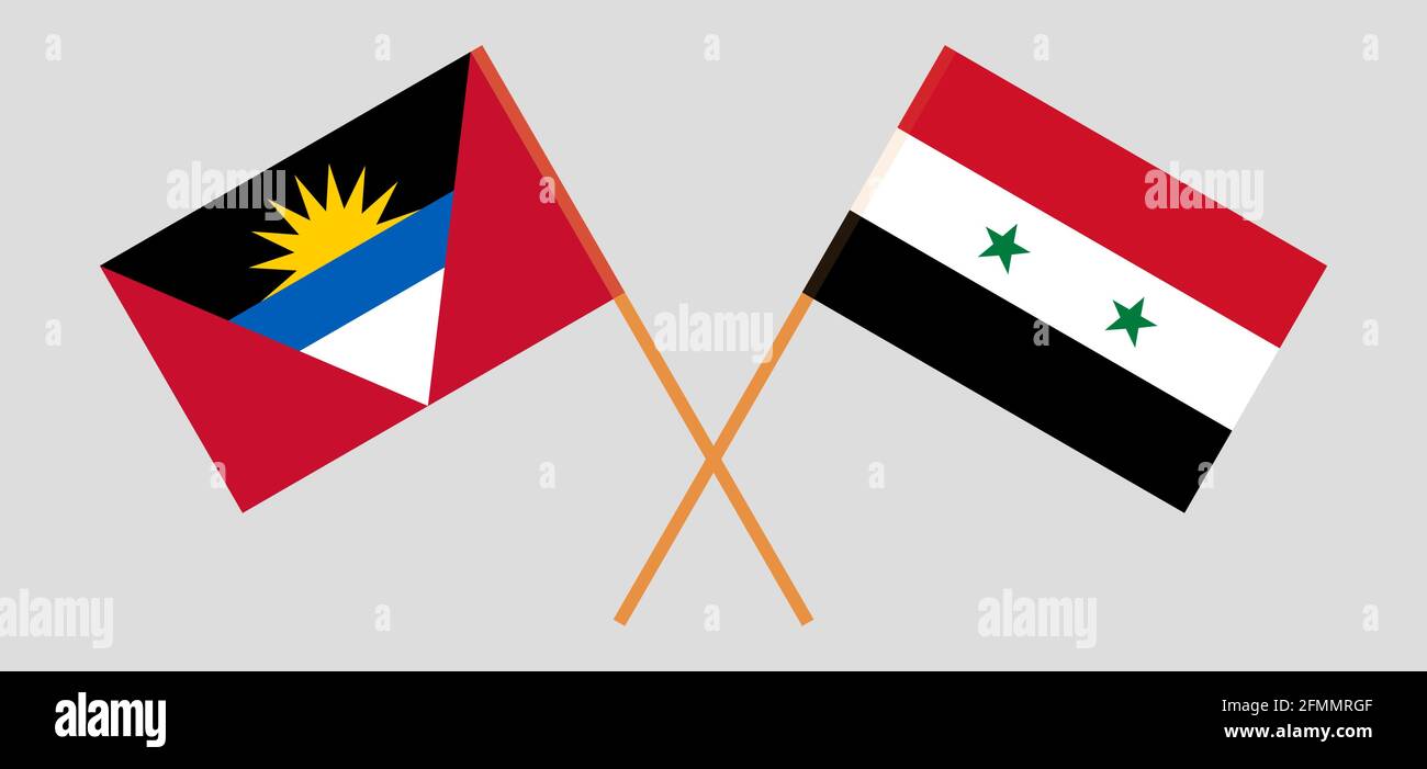 Crossed flags of Syria and Antigua and Barbuda. Official colors. Correct proportion. Vector illustration Stock Vector