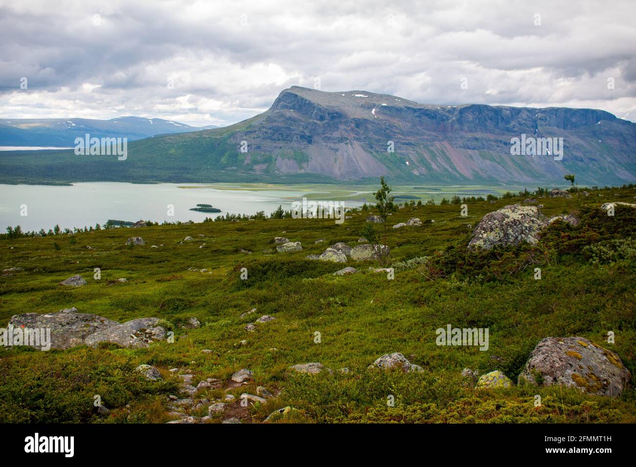 The view of Rapadalen from Kungsleden trail, Sarek National park, Swedish Lapland. Stock Photo