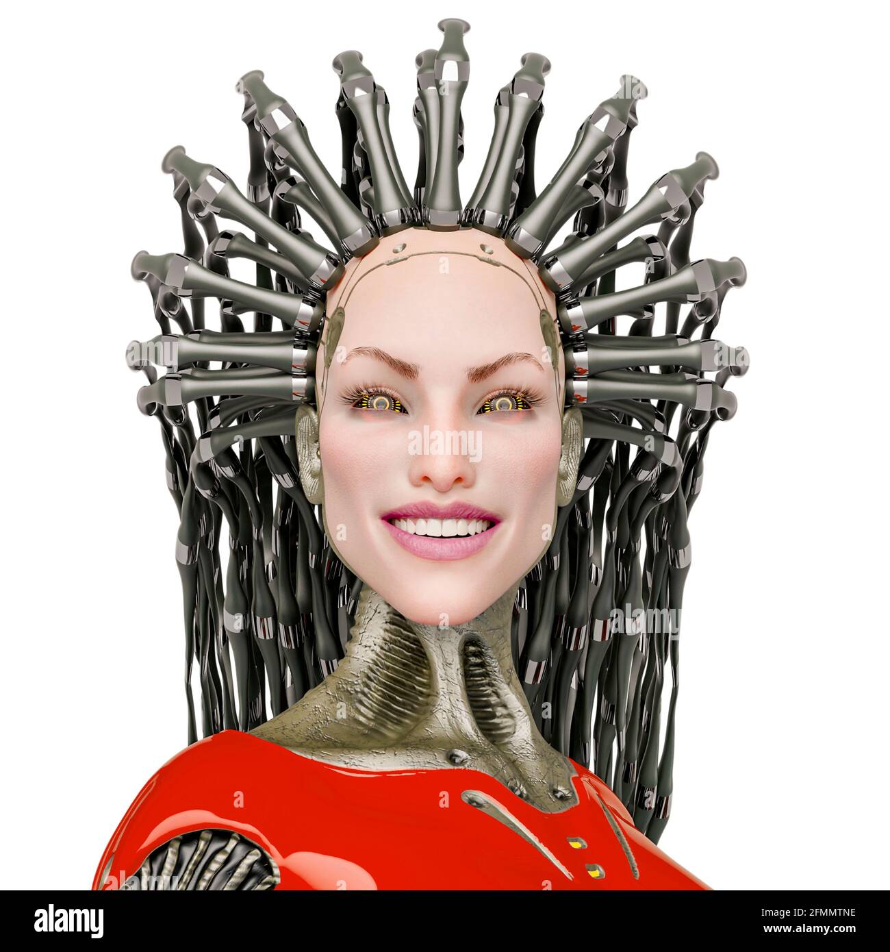 super cyborg doing a big smile, 3d illustration Stock Photo - Alamy