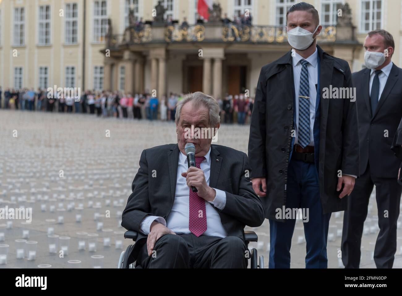 Prague Czech Republic 10th May 2021 Czech President Milos Zeman Delivers A Speech During The Commemoration Of Covd 19 Victims Prague Caste Commemorates Almost 30000 Victims Of Covid 19 Pandemic In Czech Republic With