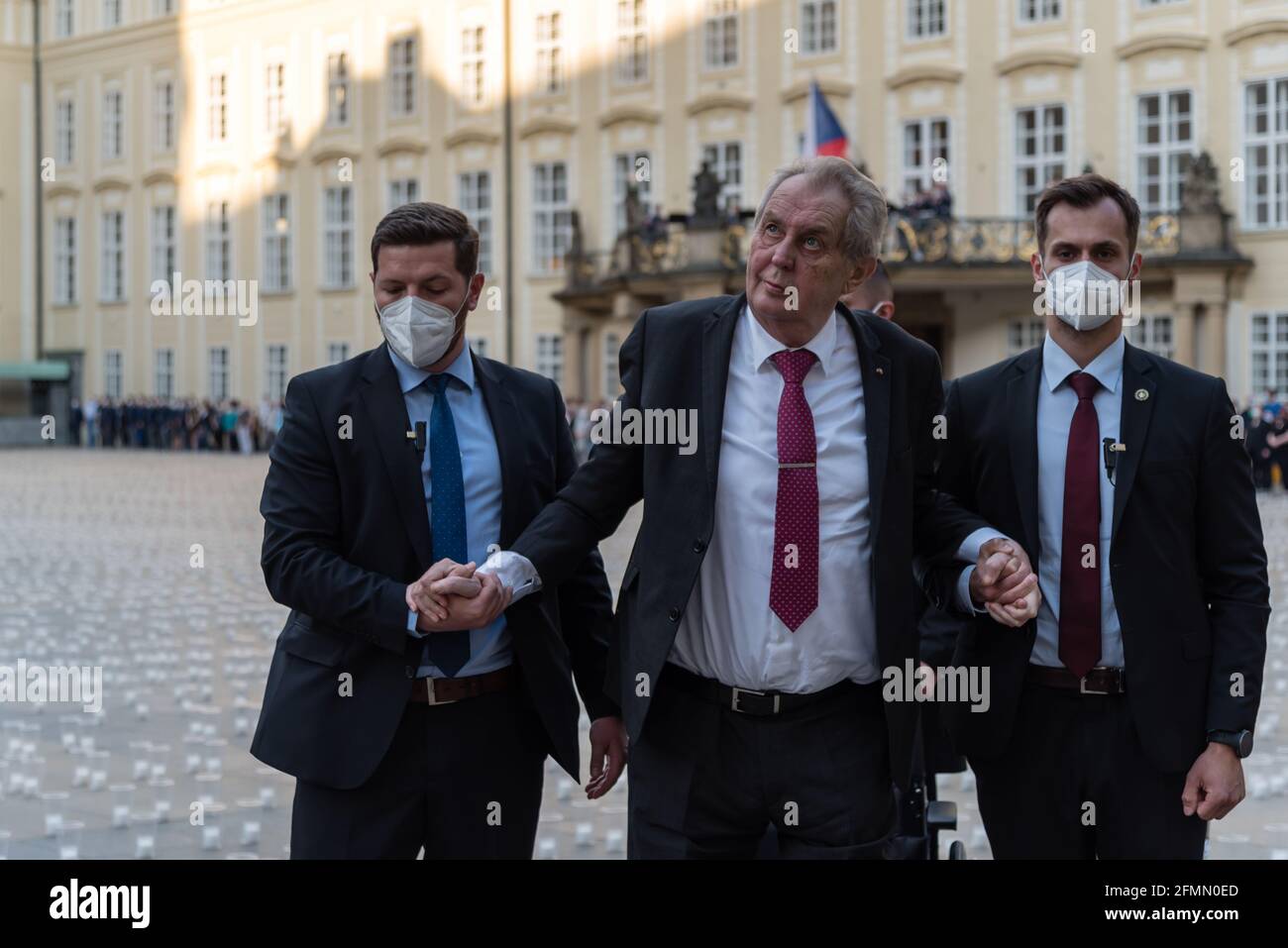 Prague, Czech Republic. 10th May, 2021. Czech president Milos Zeman seen during the commemoration of COVD-19 victims. Prague Caste commemorates almost 30000 victims of Covid-19 pandemic in Czech Republic with thousands of candles. Credit: SOPA Images Limited/Alamy Live News Stock Photo