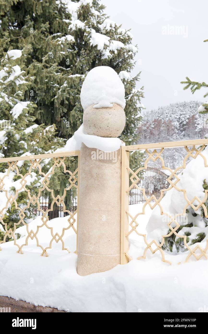 White fencing covered with snow in winter Stock Photo - Alamy