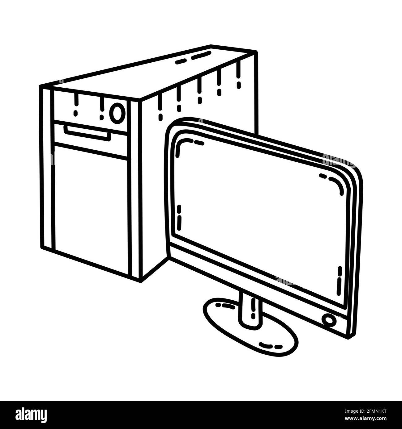 Computer as Telecommunication Equipment Hand Drawn Icon Set Vector. Stock Vector