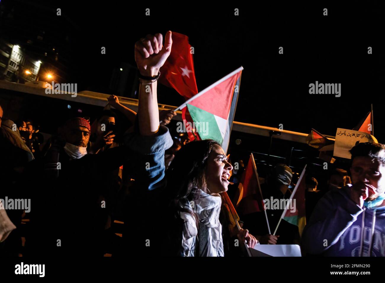 Ankara, Turkey. 10th May, 2021. A protester gestures during the demonstration. People gathered in front of the Israeli Embassy in Ankara to protest against the entry of Israeli security forces into Masjid al-Aqsa, which is considered a sacred place for Muslims. (Photo by Tunahan Turhan/SOPA Images/Sipa USA) Credit: Sipa USA/Alamy Live News Stock Photo