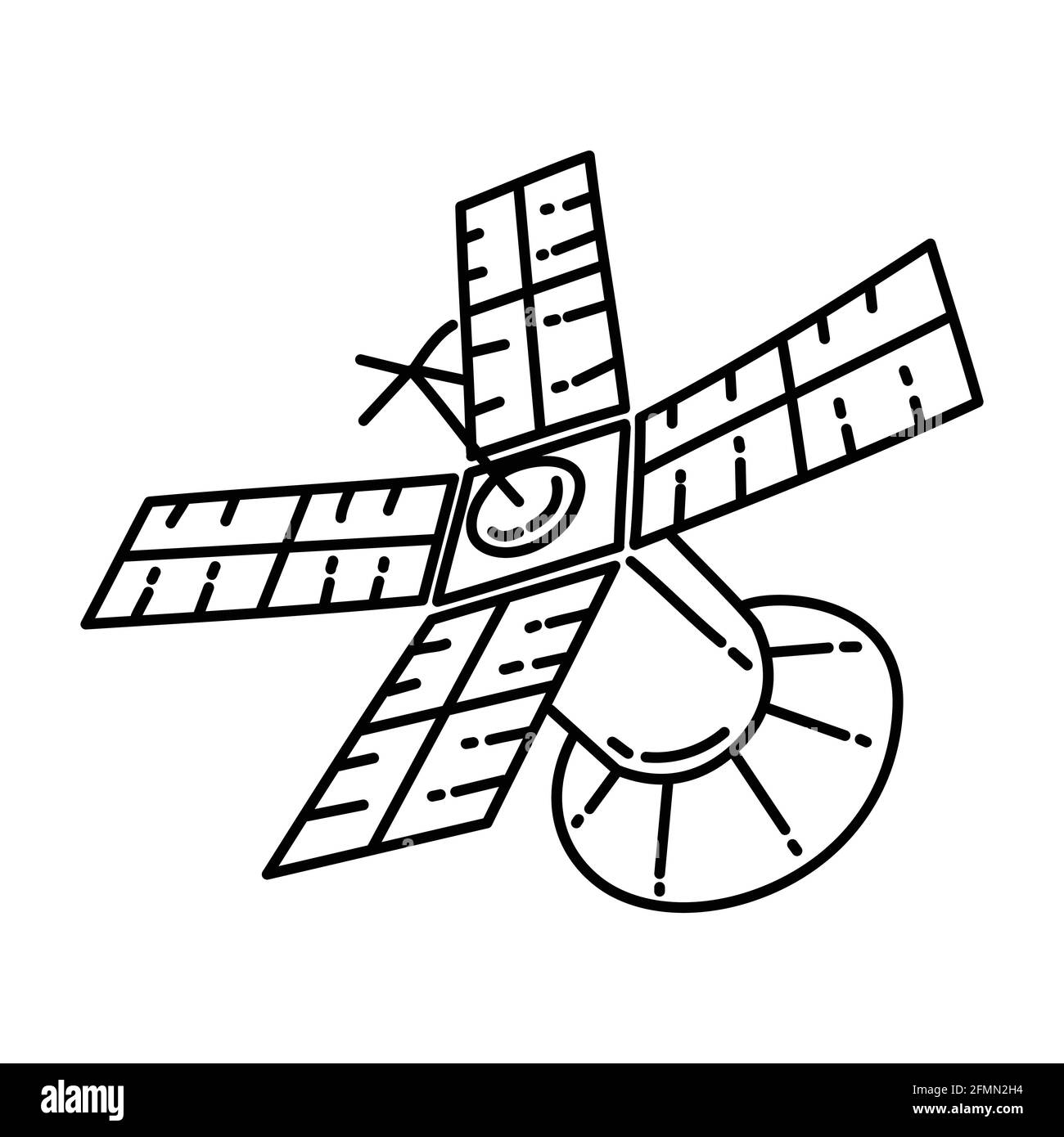 Satellite as Telecommunication Equipment Hand Drawn Icon Set Vector. Stock Vector