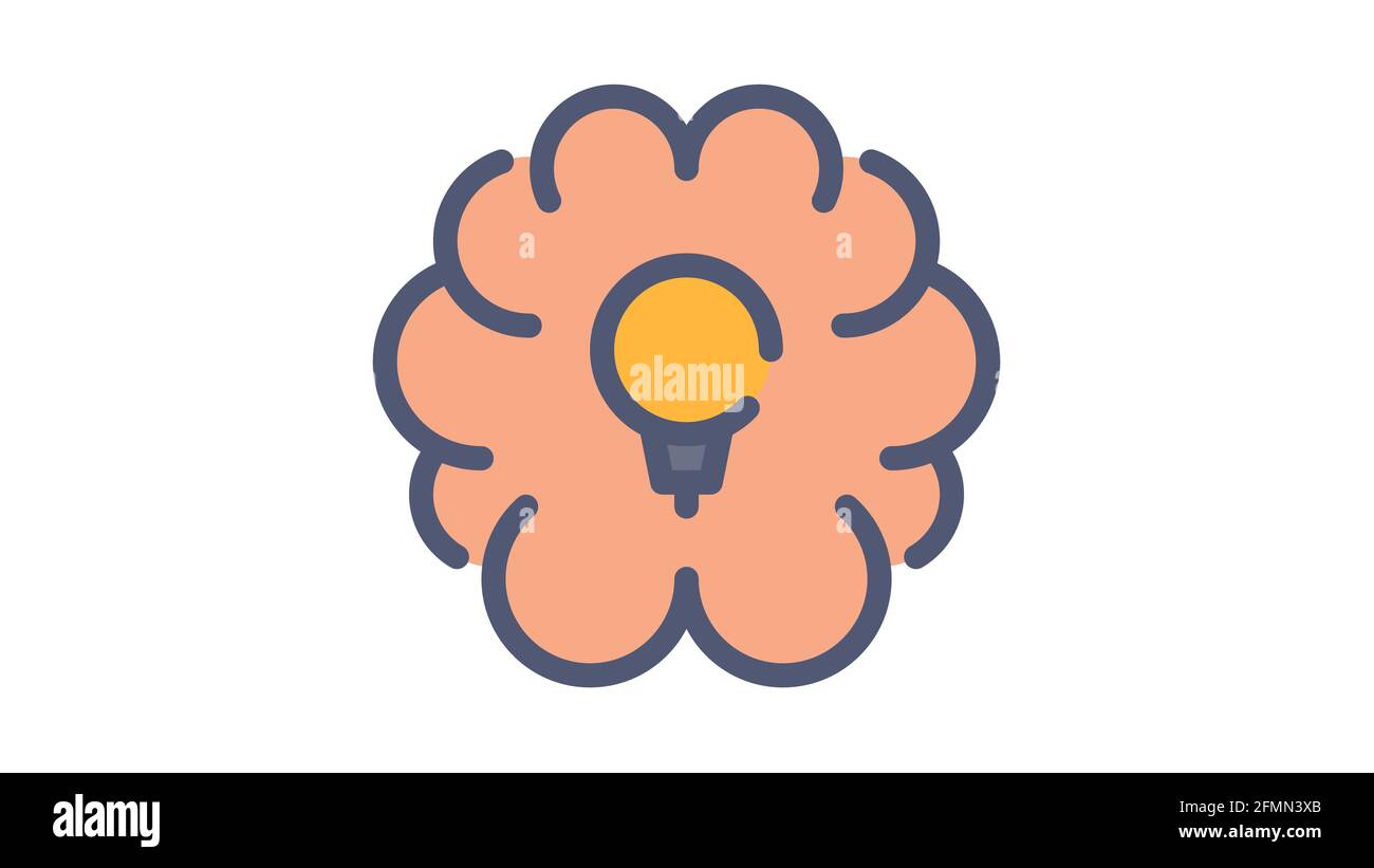 brain idea bulb single isolated icon with flat dash or dashed style ...