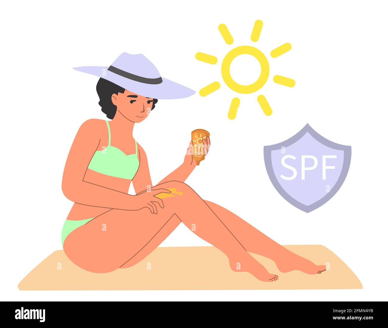 Woman Applying Sunscreen Flat Vector Illustration Sunblock Sun Protection Cream Summer Beach Skin Care Routine Stock Vector Image Art Alamy