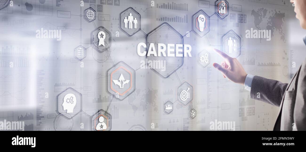 Career business on virtial screen abstract background. Mixed media. Stock Photo