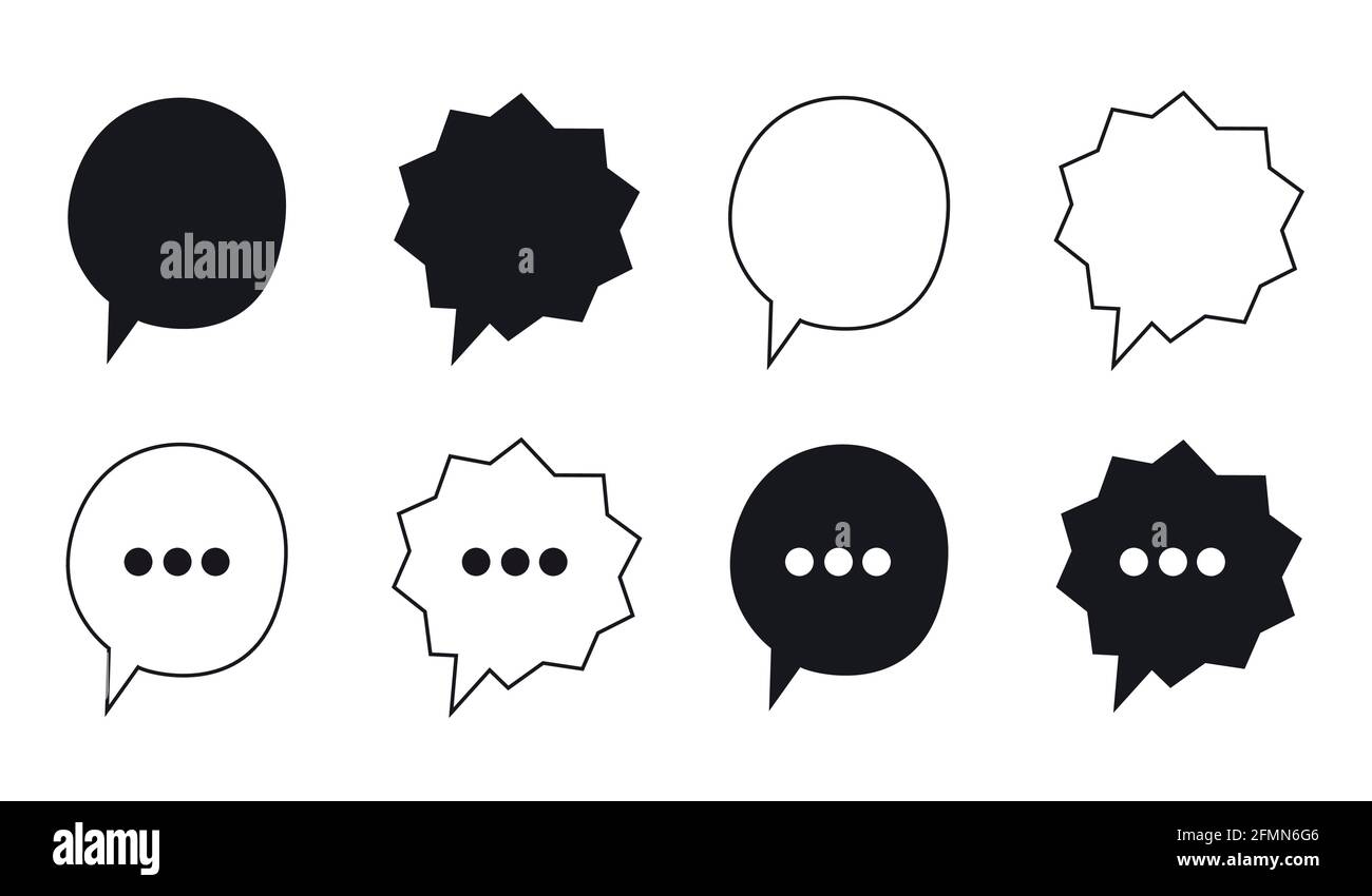 Discussion bubble and chat icons set, in black and white Stock Vector